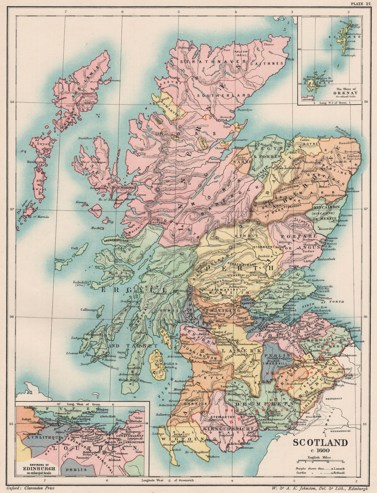 Associate Product SCOTLAND C1600. 17th century. Shire of Orknay. Inset Edinburgh 1902 old map