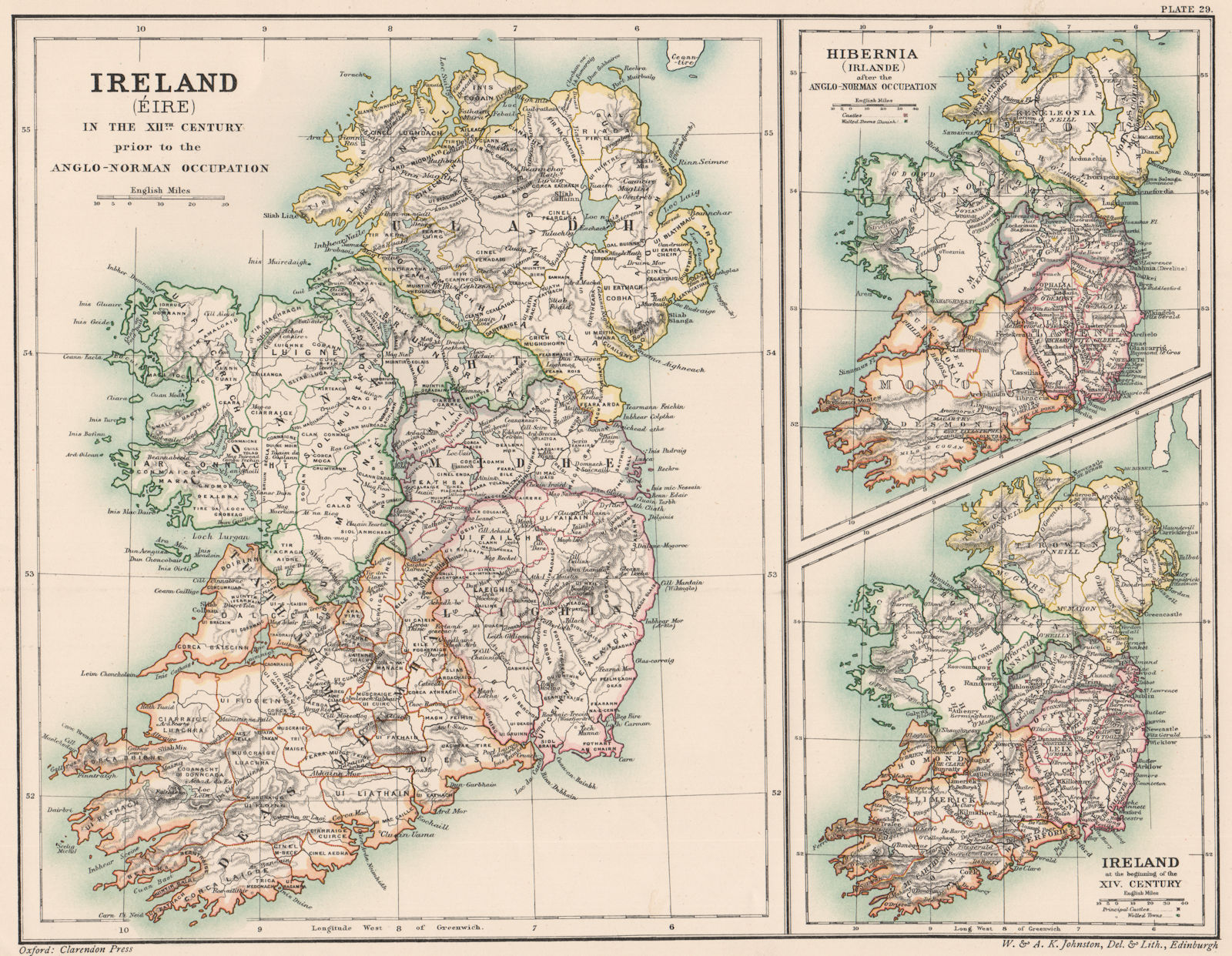 IRELAND EIRE HIBERNIA. 12th Century pre/post Anglo-Norman occupation 1902 map