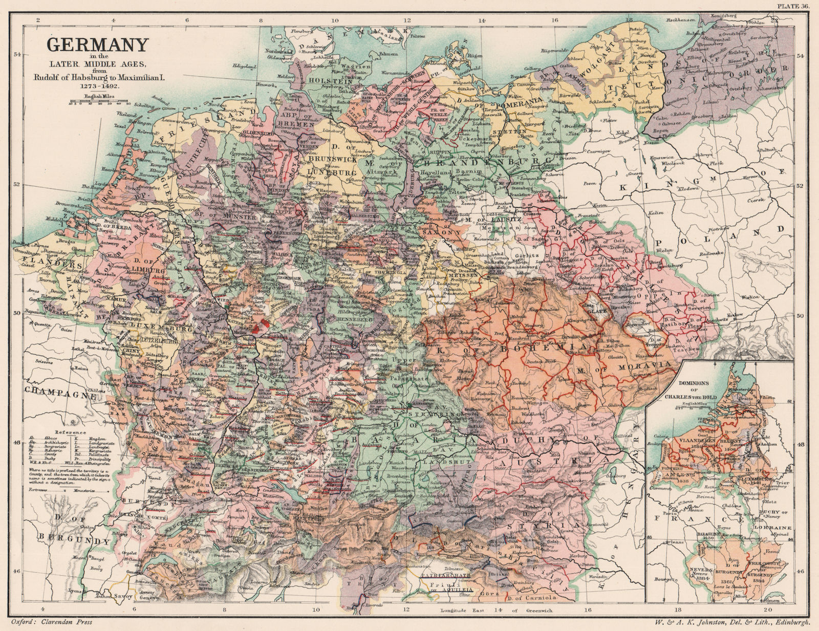 Associate Product MEDIEVAL GERMANY. Rudolf Habsburg-Maximilian 1273-1492. Charles Bold 1902 map