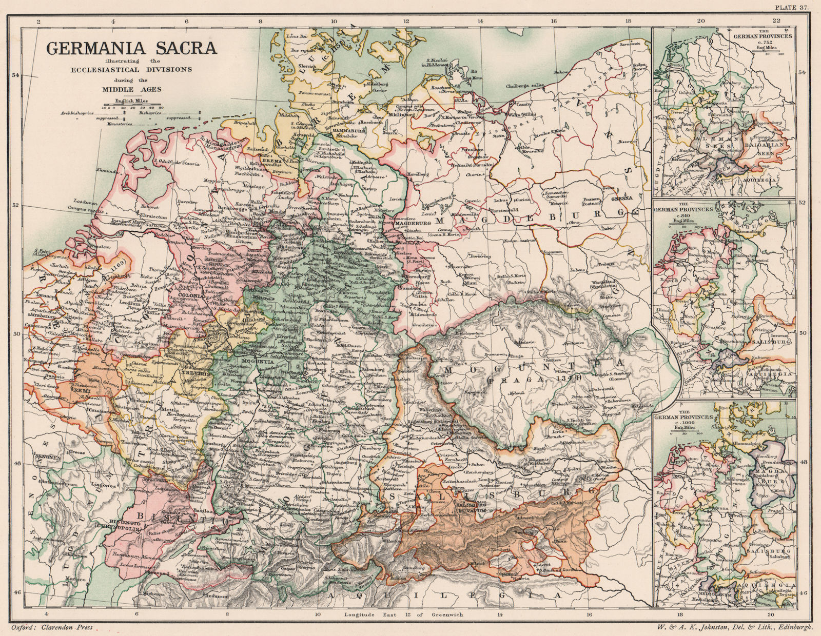 Associate Product GERMANIA SACRA.Medieval eccl.divisions.Germany provinces 752 840 1000 1902 map
