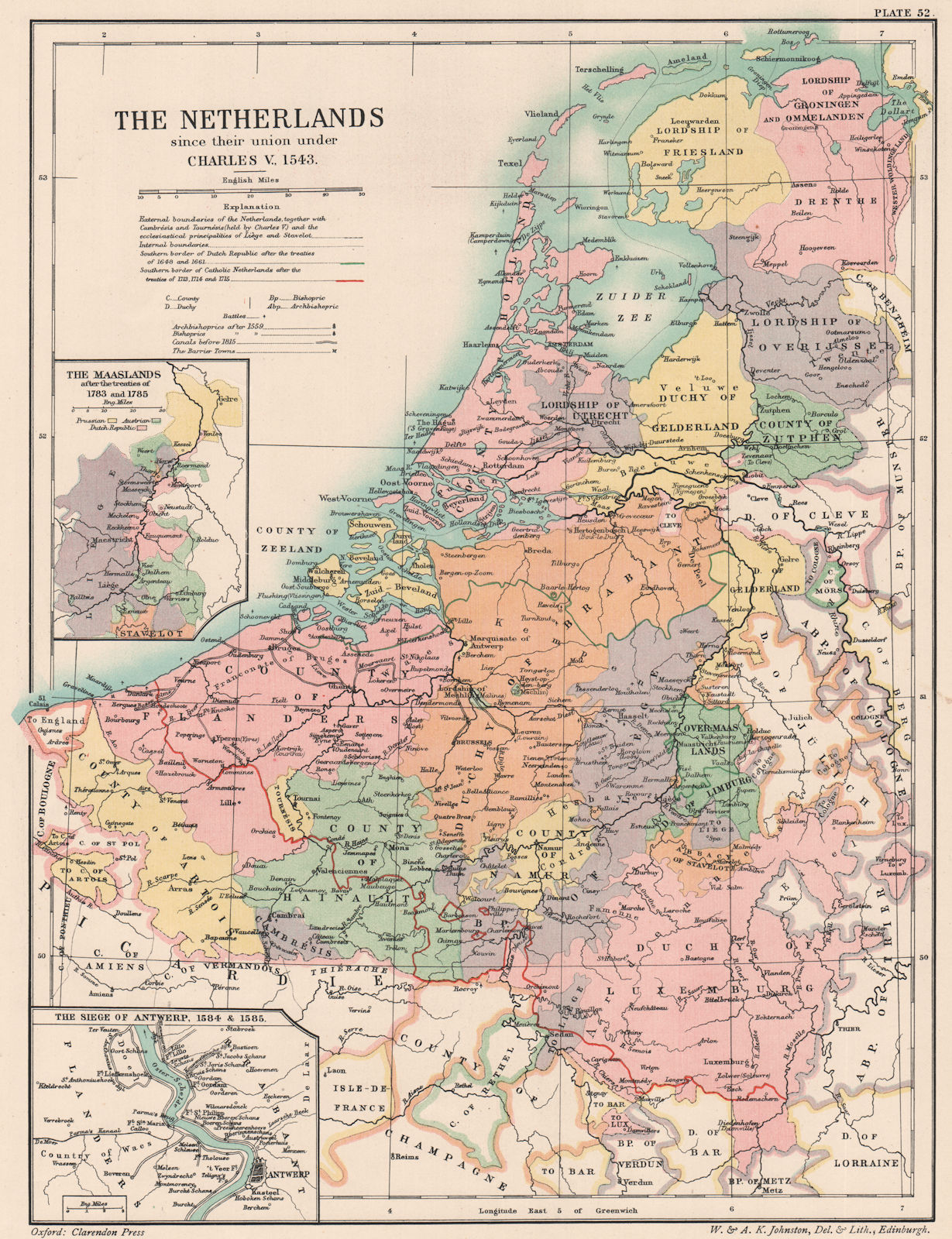Associate Product SPANISH NETHERLANDS.Unified Charles V 1543.Maaslands 1783 Antwerp 1584 1902 map