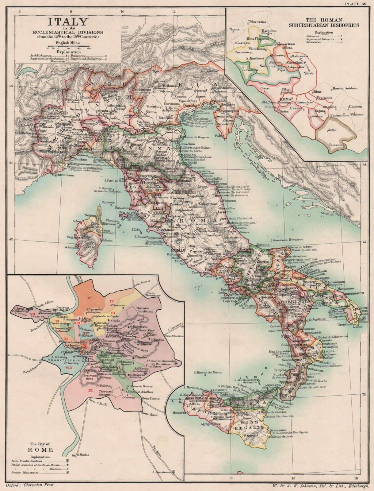 ITALY 12TH-15TH CENTURIES. Ecclesiastical divisions. Roman Bishoprics 1902 map