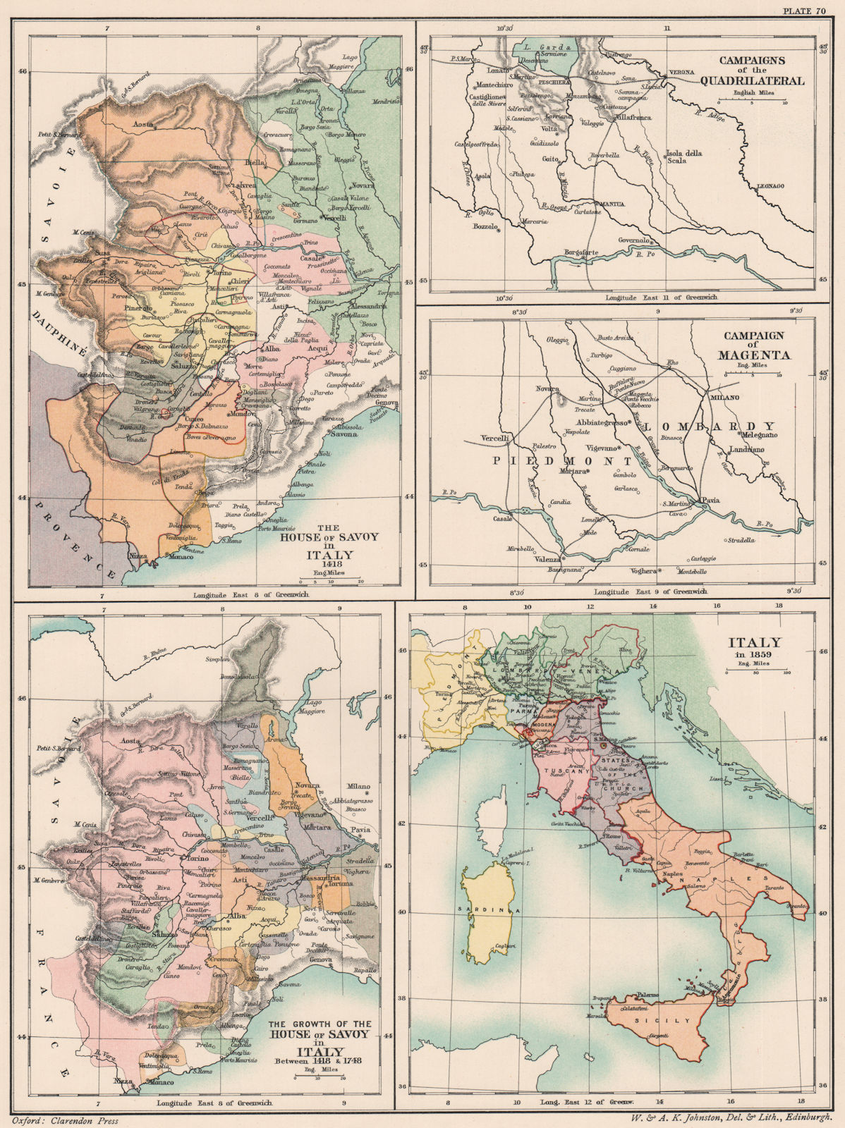Associate Product SAVOY 1418-1748. & Quadrilateral campaigns; Magenta Campaign Italy 1859 1902 map