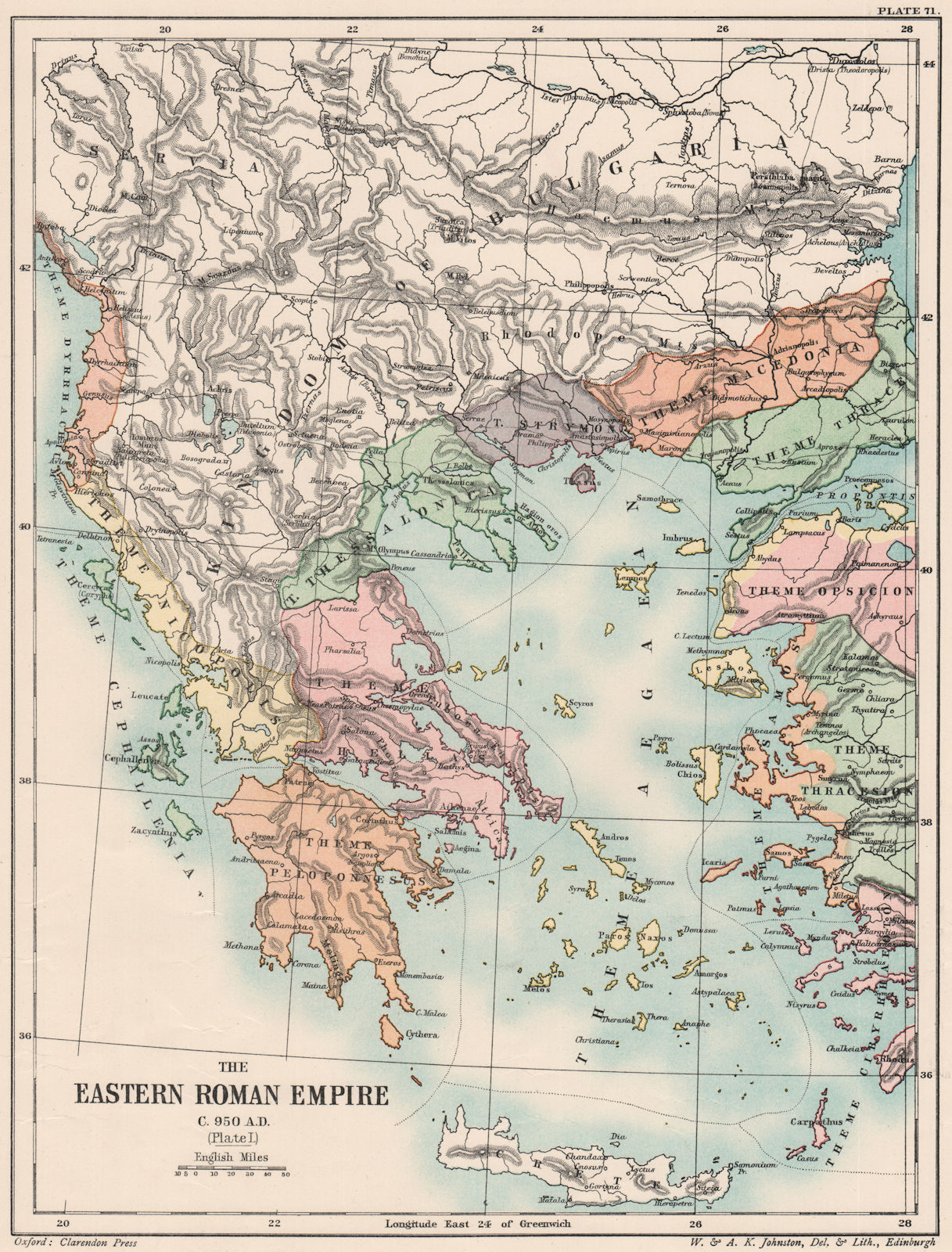 EASTERN ROMAN EMPIRE C950 AD. Byzantine Empire. Plate I. Greece. Aegean 1902 map