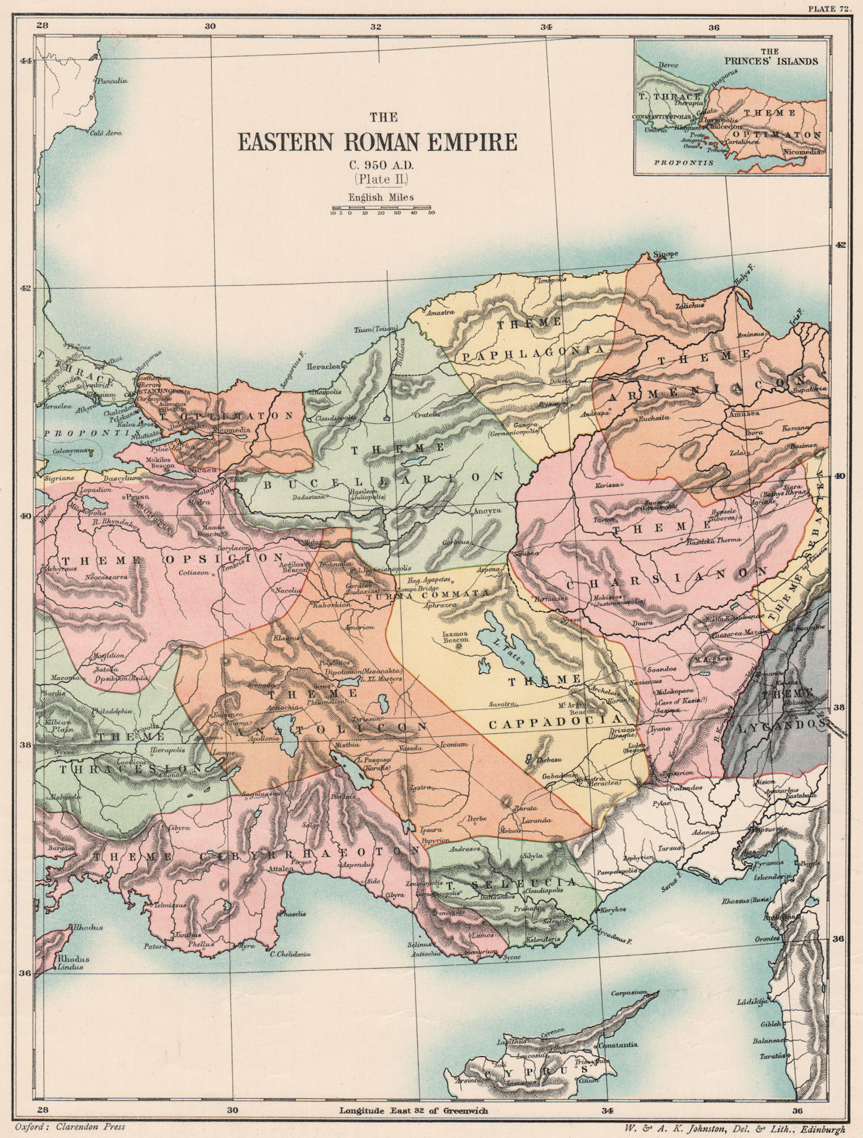 EASTERN ROMAN EMPIRE C950 AD.Byzantine Empire.Plate 2.Asia Minor Turkey 1902 map