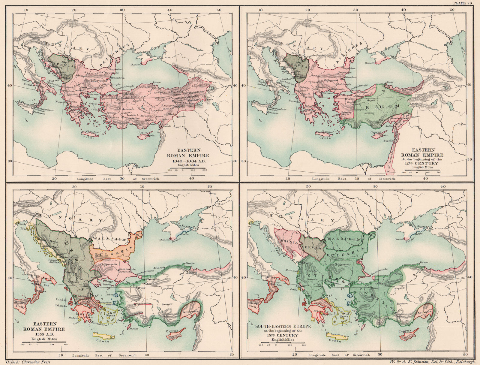 EASTERN ROMAN/BYZANTINE EMPIRE. 1040-1064; 1100; 1355; SE Europe c1400 1902 map