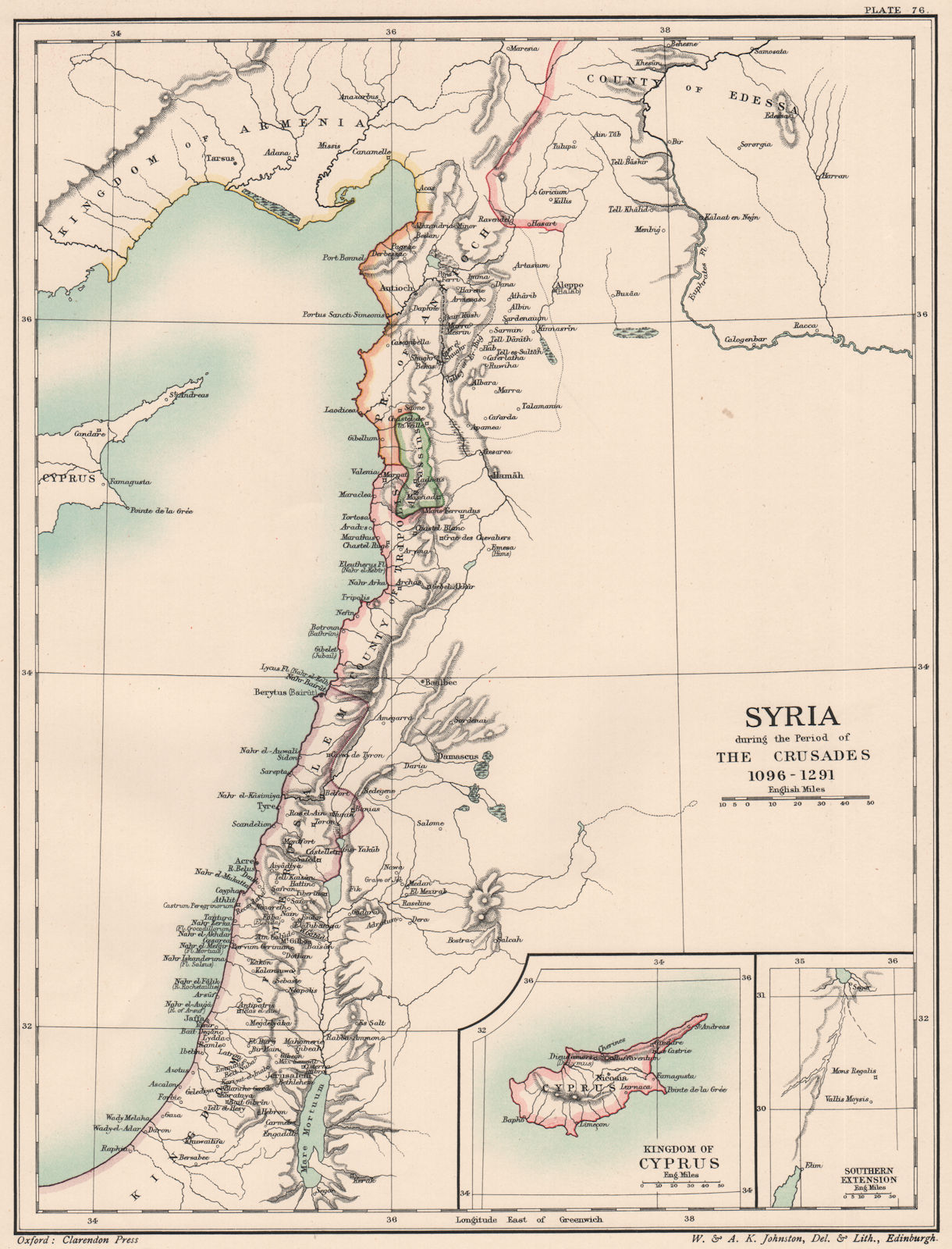 Associate Product SYRIA 1096-1291. during the Crusades. 12C 13C. Inset. Kingdom of Cyprus 1902 map