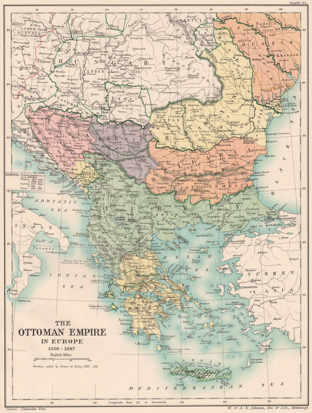 Associate Product OTTOMAN EMPIRE 1356-1897. Greece Bulgaria Servia Rumania Bosnia 1902 old map