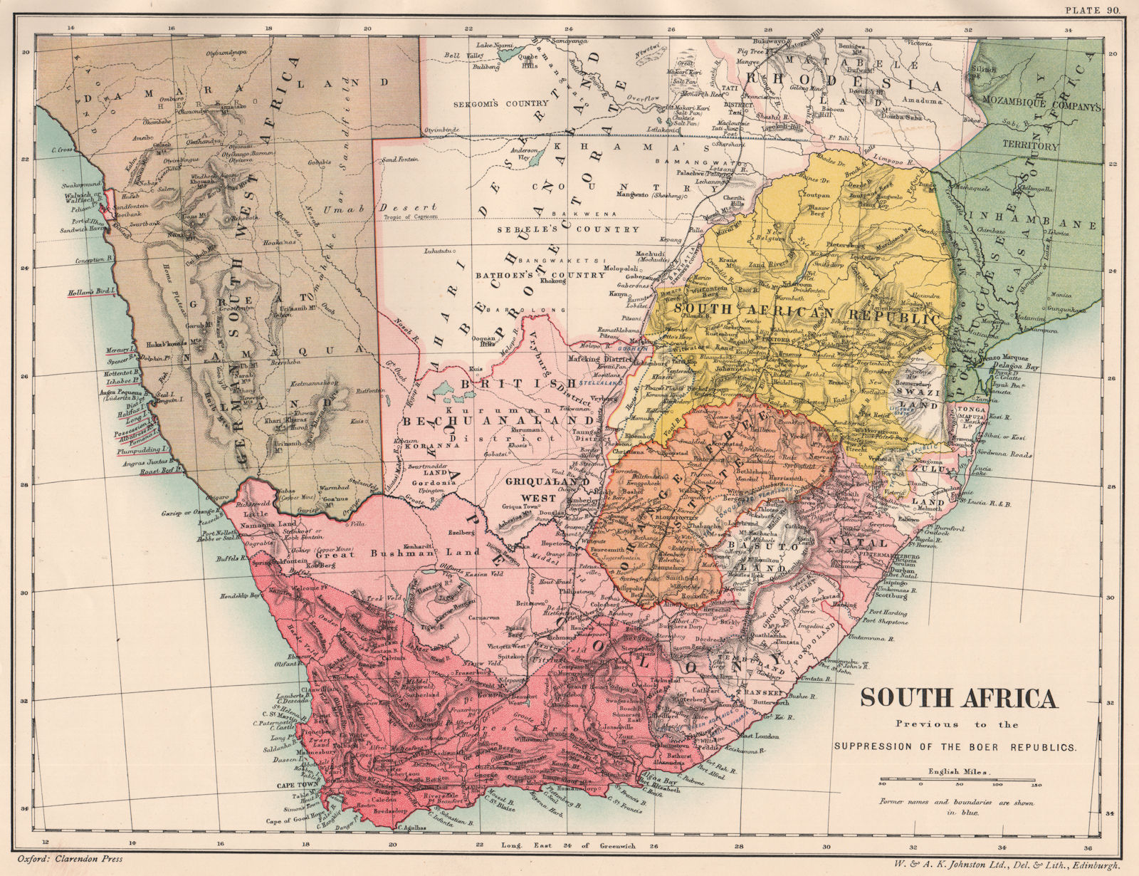 SOUTH AFRICA. Before the Boer wars & suppression of the Boer states 1902 map