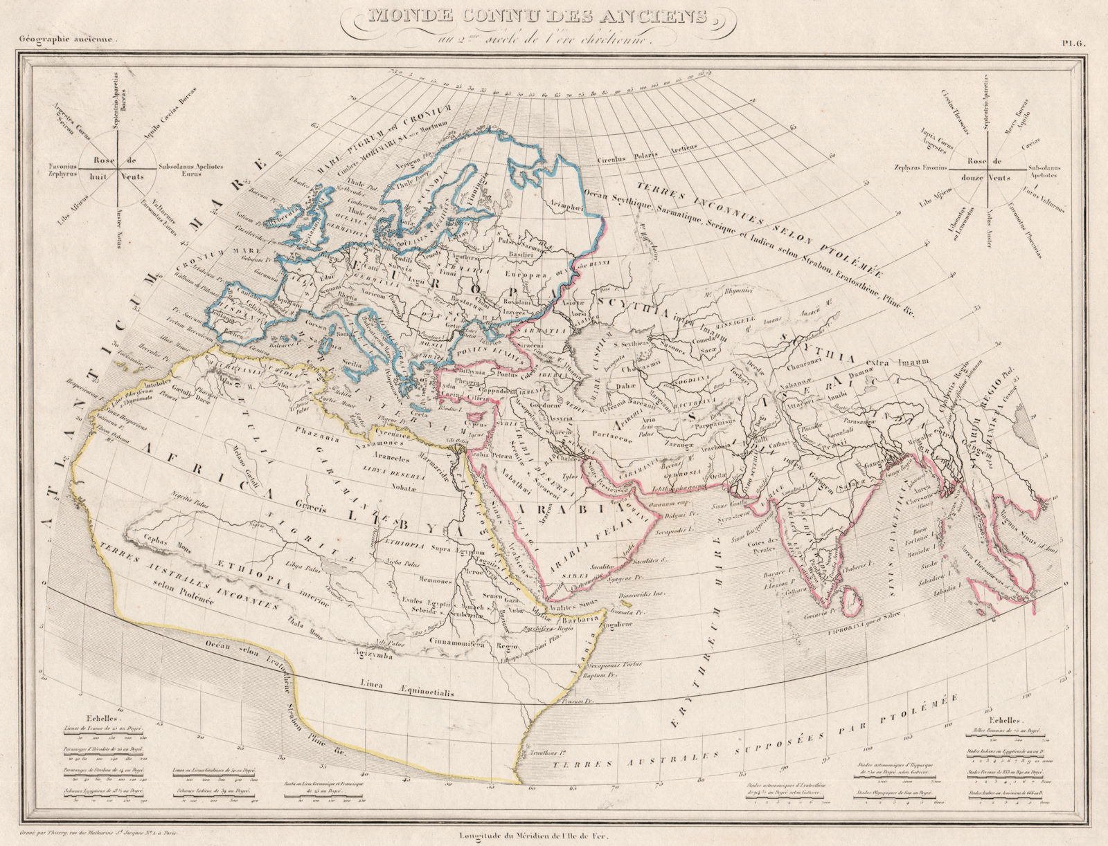 ANCIENT WORLD. Monde Connu des anciens. Original colour. MALTE-BRUN c1846 map