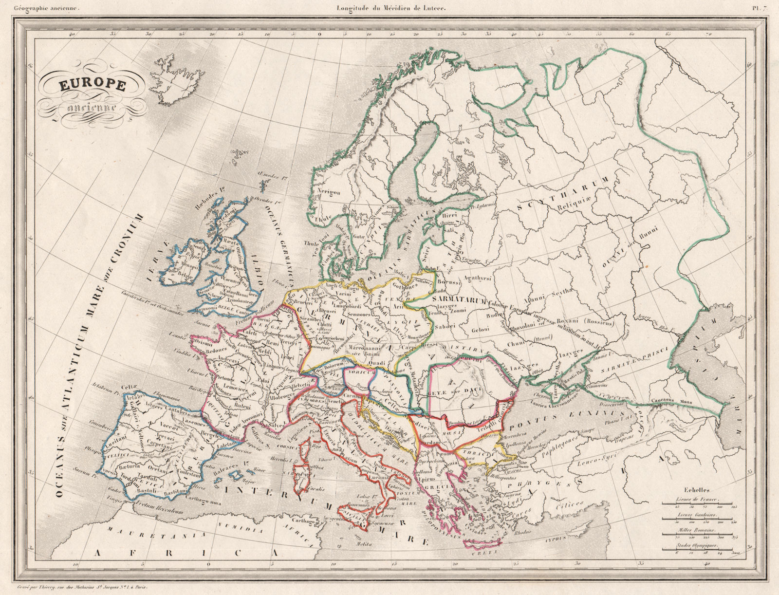 ANCIENT EUROPE. Europe ancienne. Original outline colour. MALTE-BRUN c1846 map
