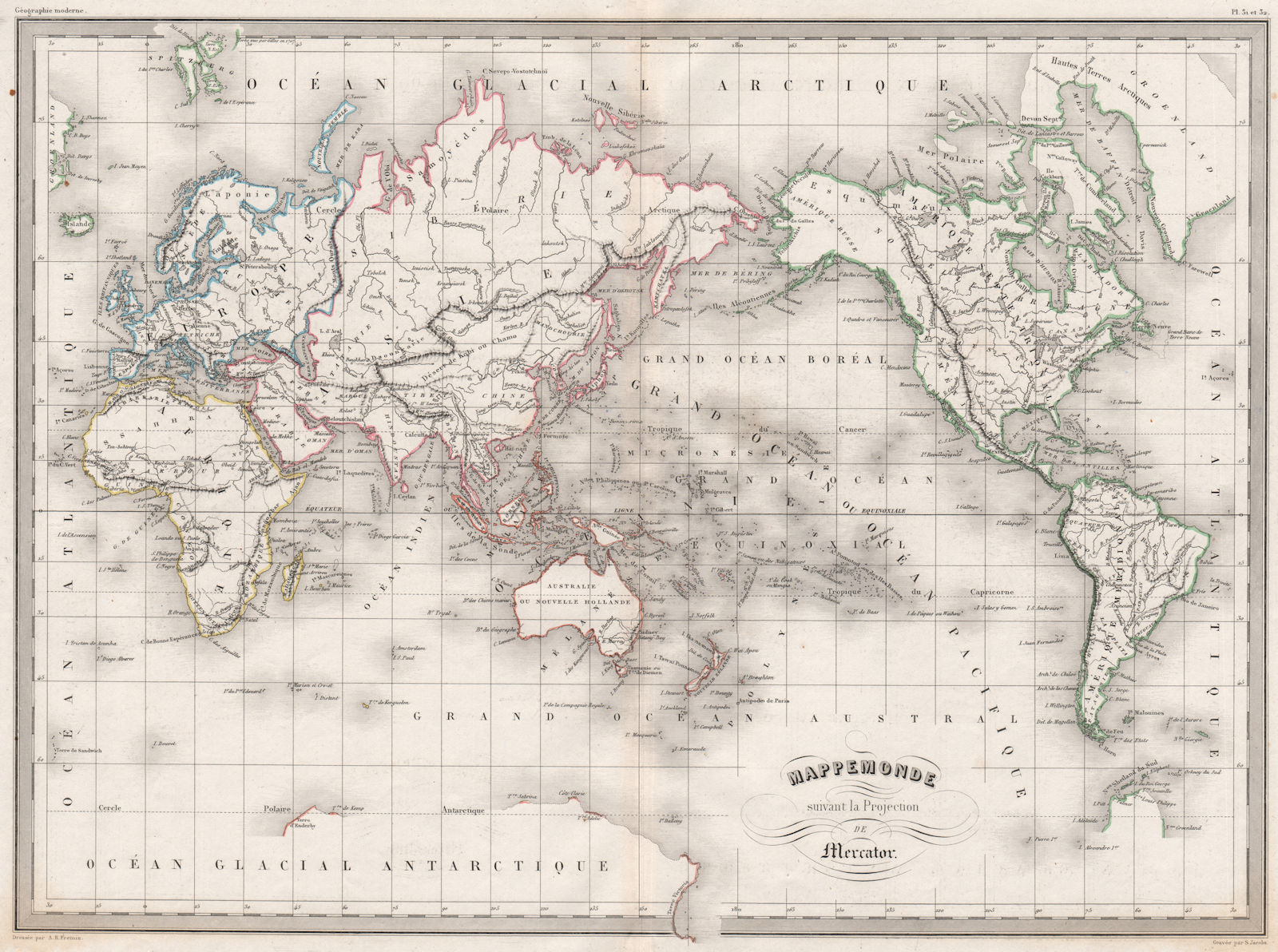 WORLD. Mappemonde suivant la Projection de Mercator. MALTE-BRUN c1846 old