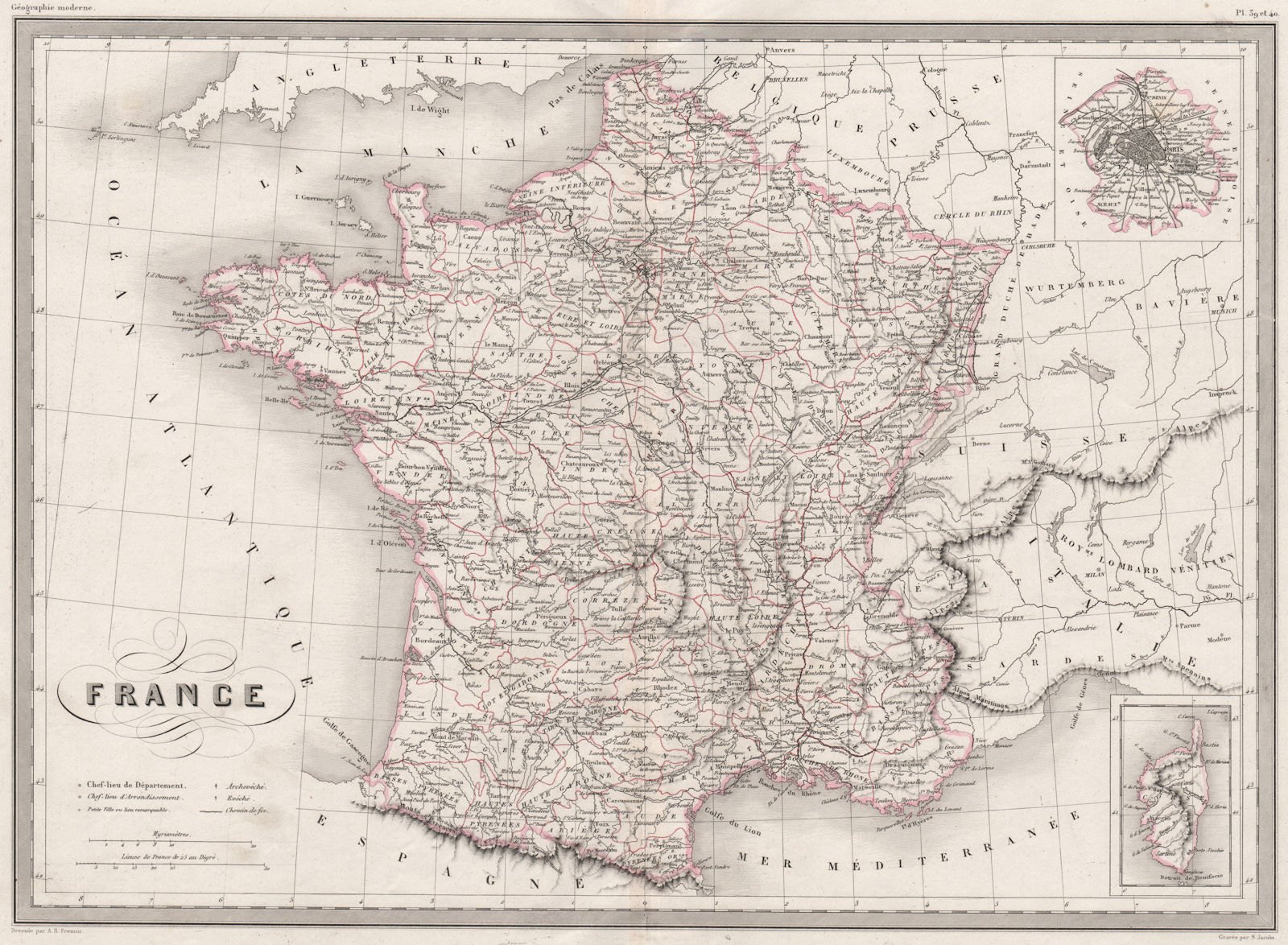 Associate Product FRANCE. in departements. Original outline colour. MALTE-BRUN c1846 old map