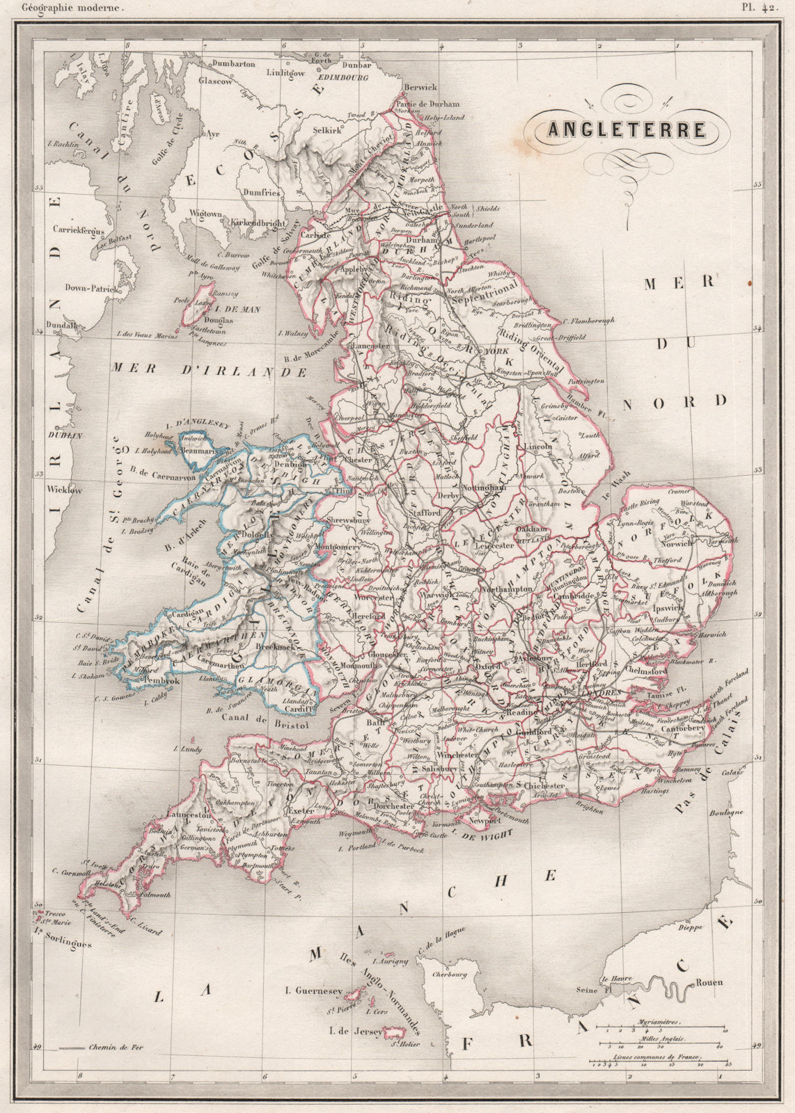 Associate Product ENGLAND & WALES. Angleterre. Original outline colour. MALTE-BRUN c1846 old map