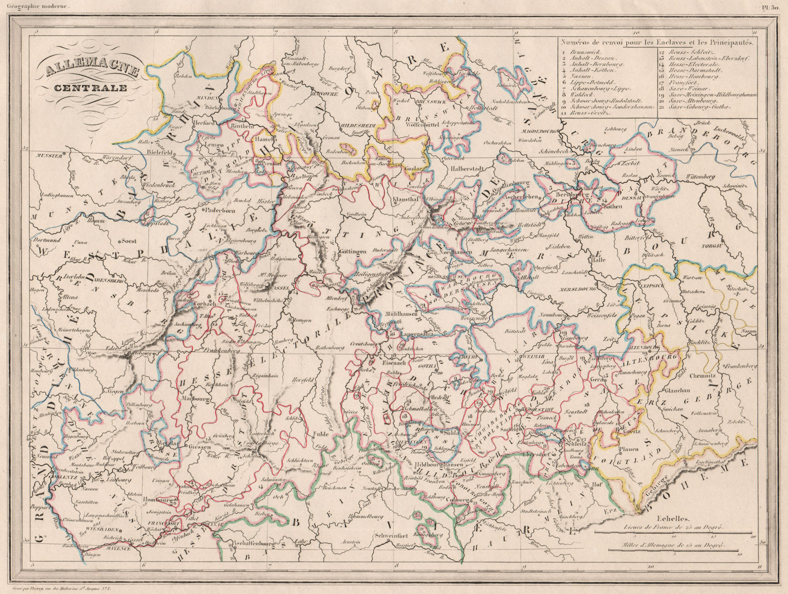 Associate Product GERMANY CENTRAL.Allemagne centrale.Original outline colour.MALTE-BRUN c1846 map