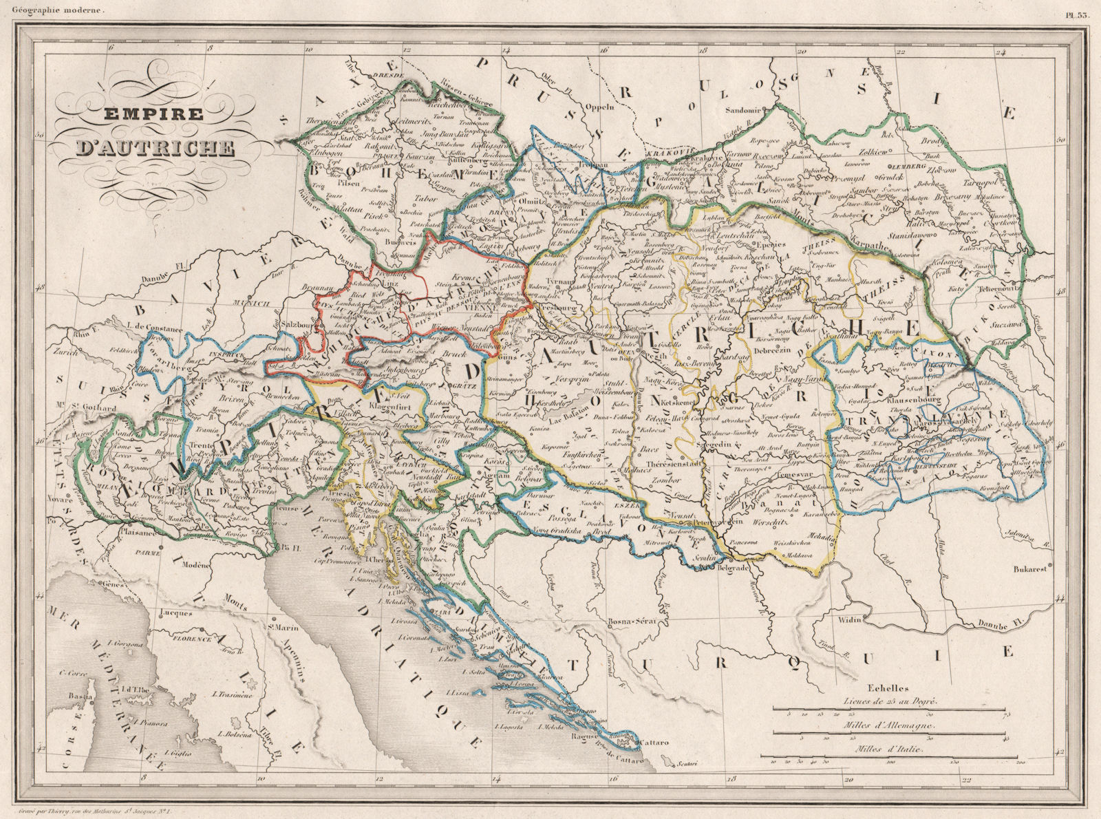 AUSTRIA-HUNGARY Empire d'Autriche. Original outline colour.MALTE-BRUN c1846 map