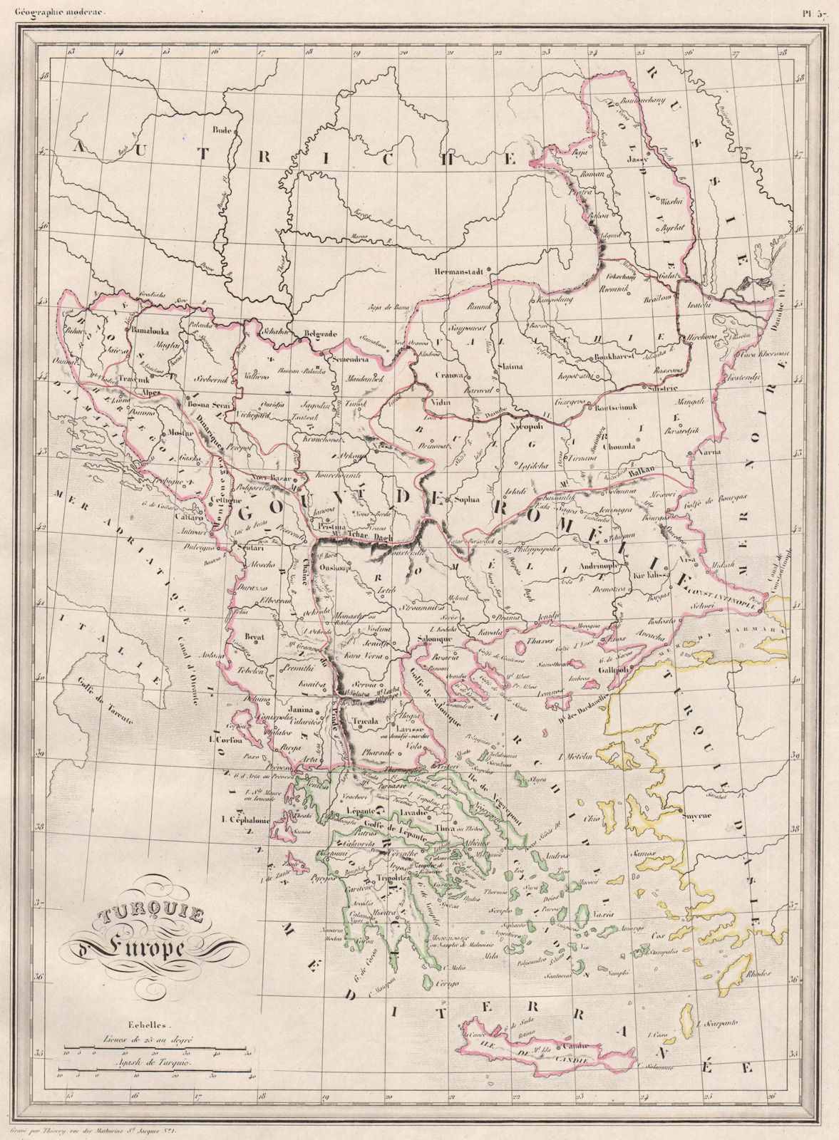 Associate Product TURKEY IN EUROPE.Turquie d'Europe.Balkans.Original colour.MALTE-BRUN c1846 map