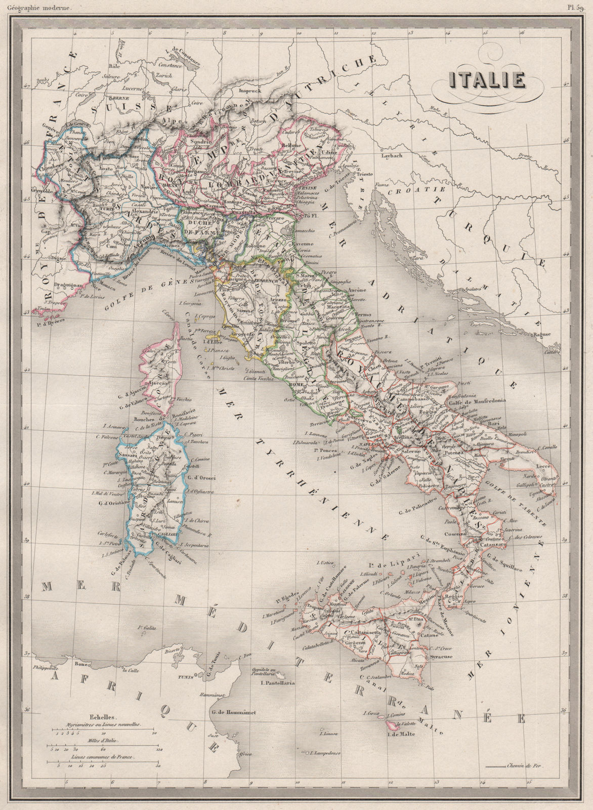 Associate Product ITALY. Italie. Showing states. Original outline colour. MALTE-BRUN c1846 map