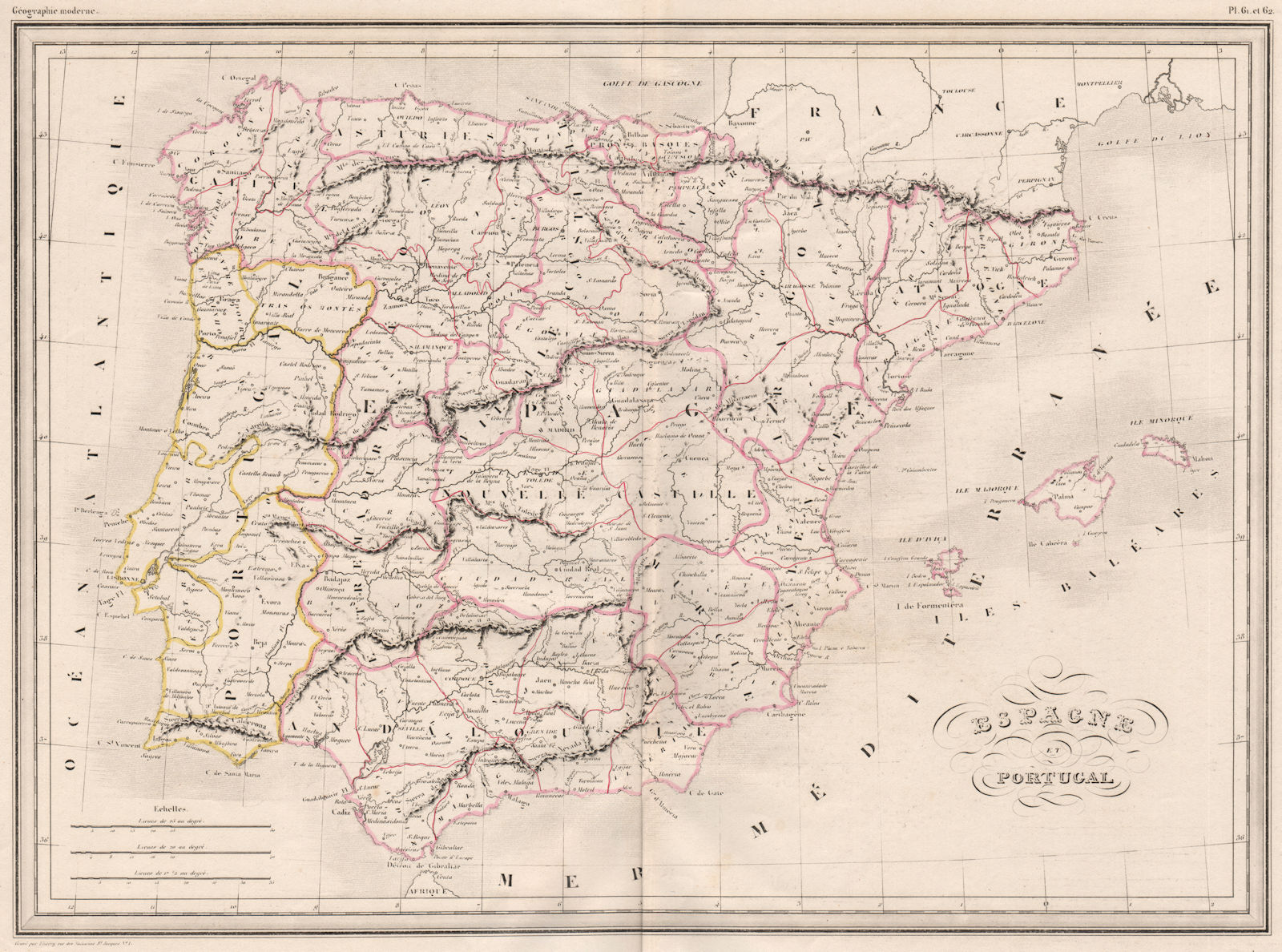 IBERIA. Espagne Portugal. Spain Portugal. Original colour. MALTE-BRUN c1846 map