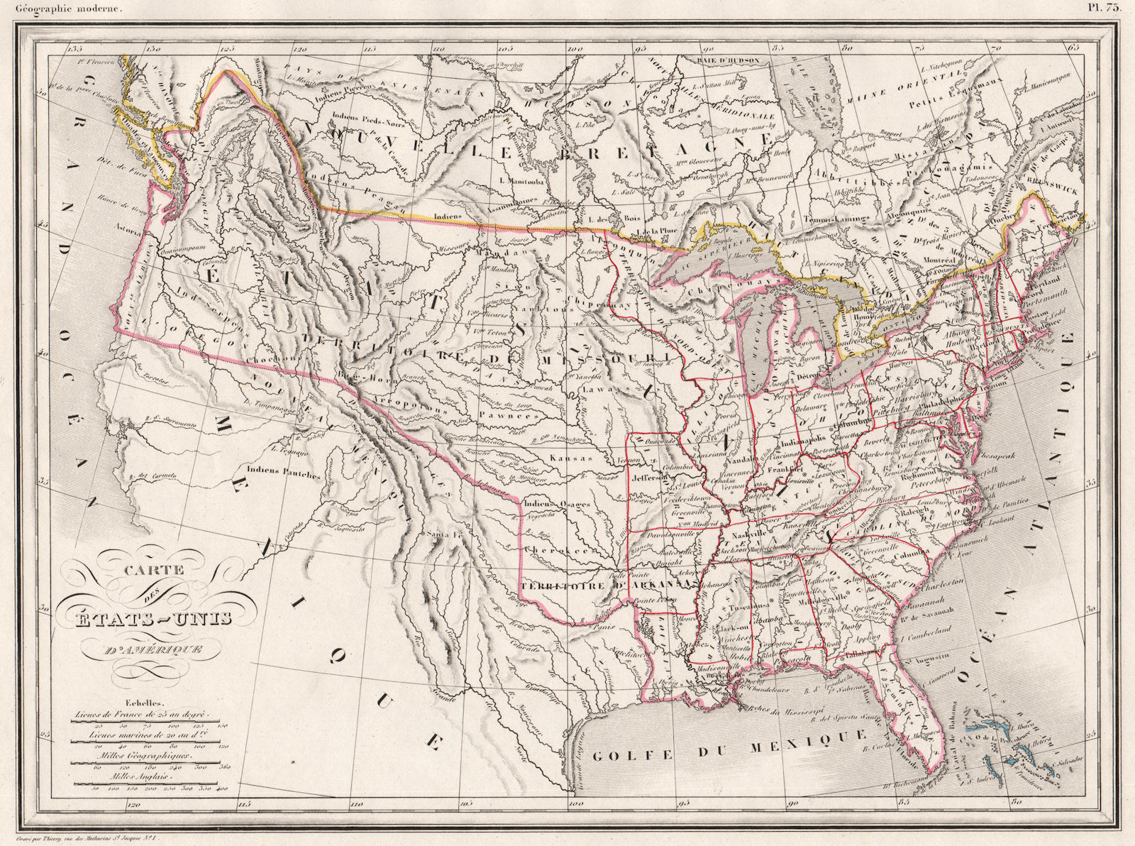 Associate Product USA. CA NV UT AZ NM Texas in Mexico; part of BC in USA. MALTE-BRUN c1846 map