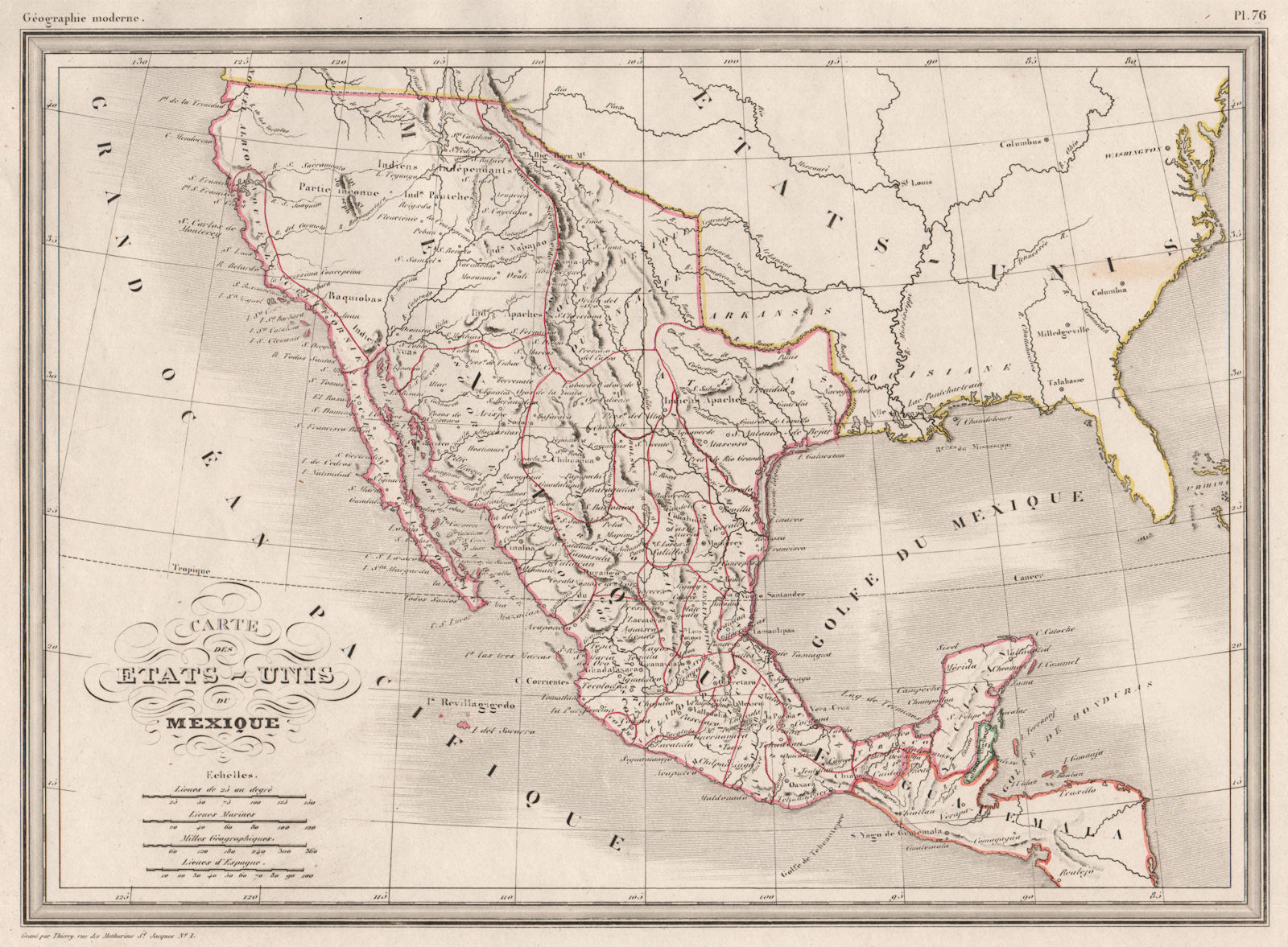 MEXICO États-Unis de Mexique inc.Texas California.MALTE-BRUN c1846 old map