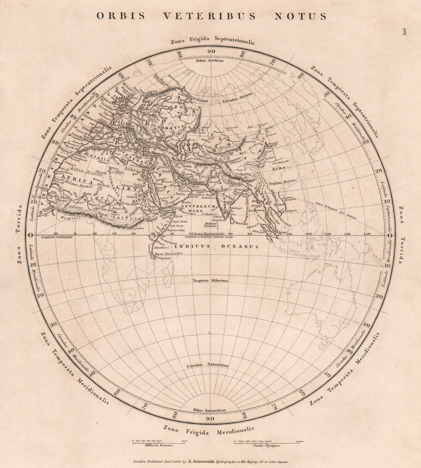 ANCIENT WORLD. Orbis Veteribus Notus. Eastern Hemisphere. ARROWSMITH 1828 map