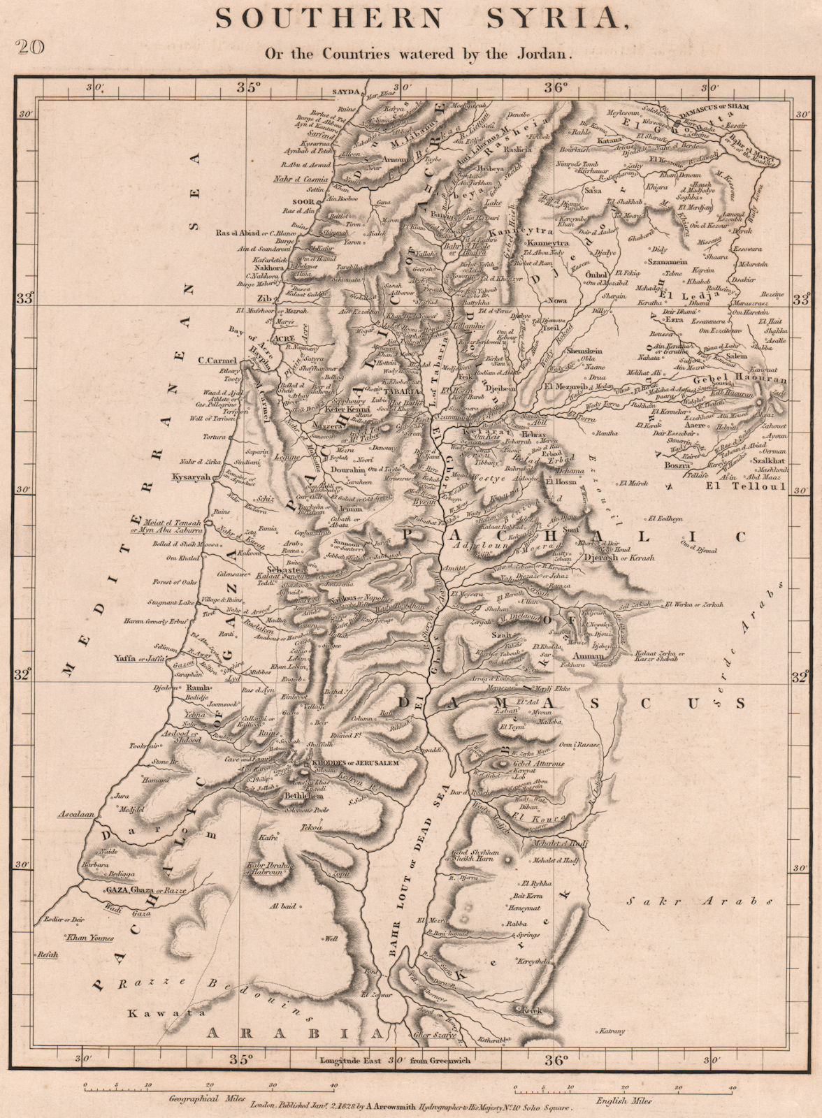 PALESTINE. Southern Syria. Jordan valley. Levant. Dead Sea. ARROWSMITH 1828 map