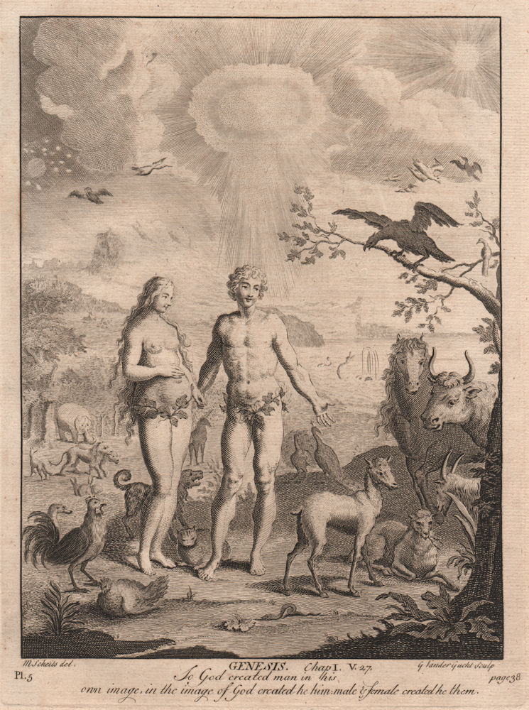 BIBLE. Genesis 1.27. So God created man in his own image 1752 old print