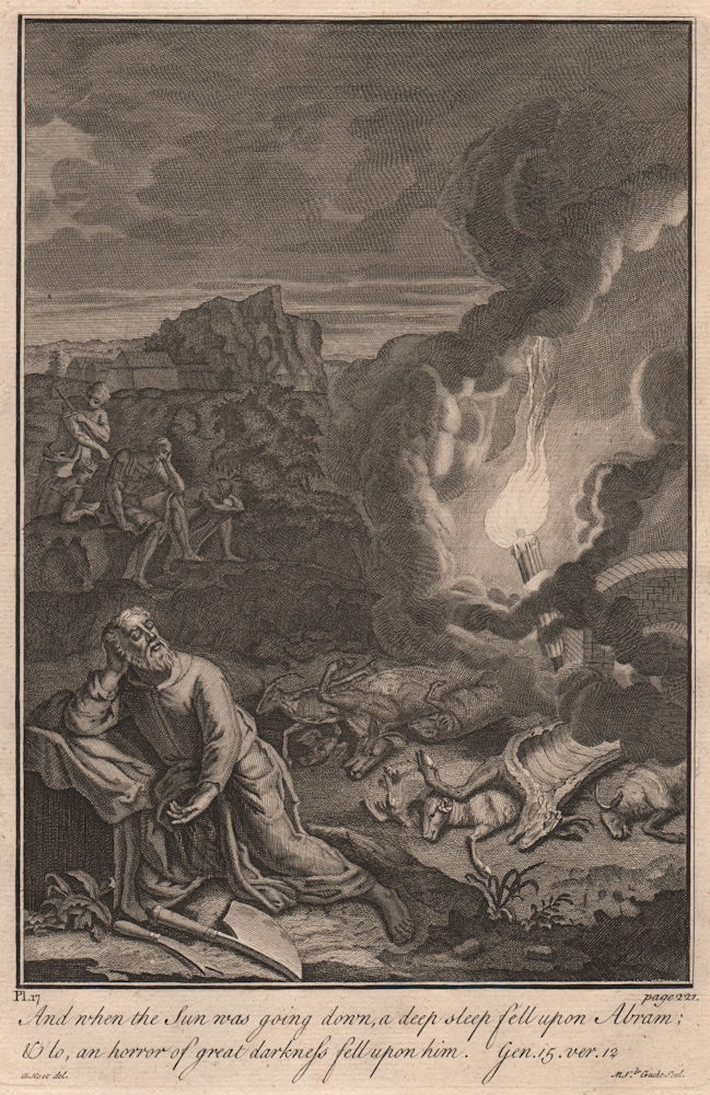 BIBLE. Genesis 15.12 A deep sleep fell upon Abram 1752 old antique print