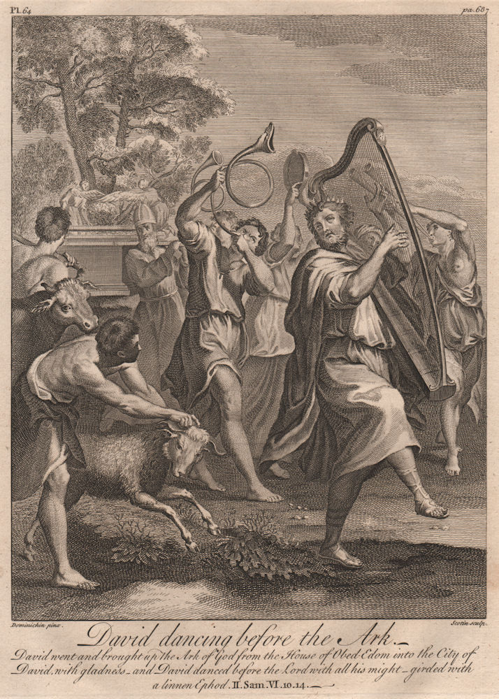 BIBLE. 2 Samuel 6.10, 14 David dancing before the Ark 1752 old antique print