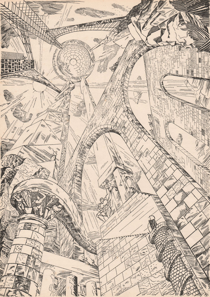 ROGER VIEILLARD. Architecture II (Tour de Babel) . Art print 1947 old