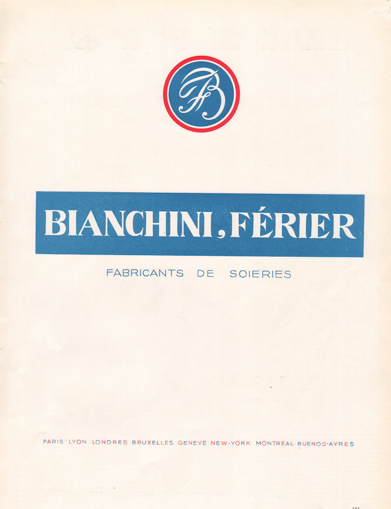 Associate Product ADVERTS. Bianchini, Férier. Fabricants de Soieries. Silk. Textiles 1947 print