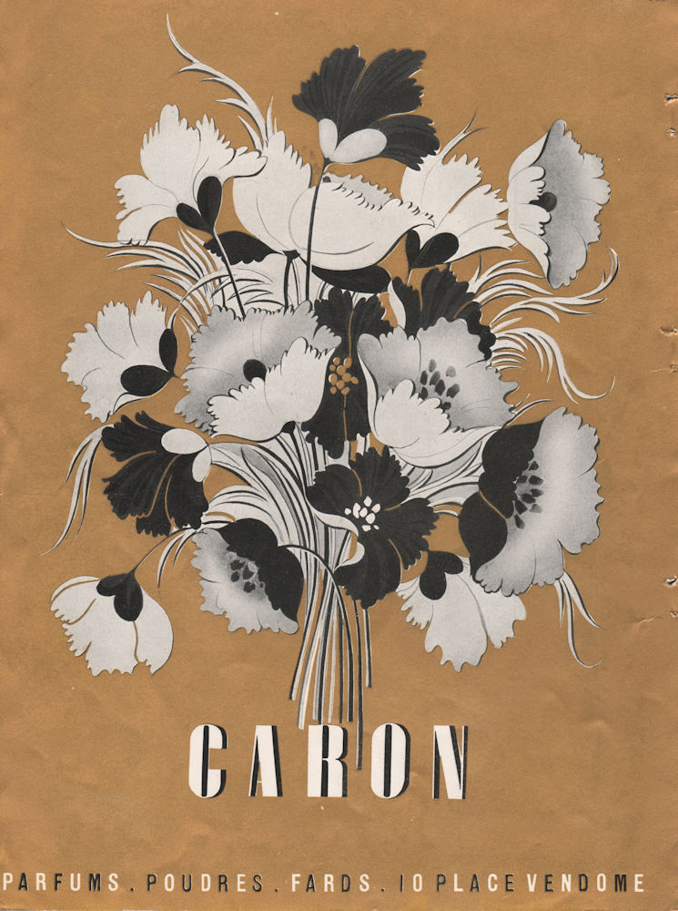 ADVERTS. Caron. Parfums Poudres Fards. 10 Place Vendome. Gold leaf paint 1947