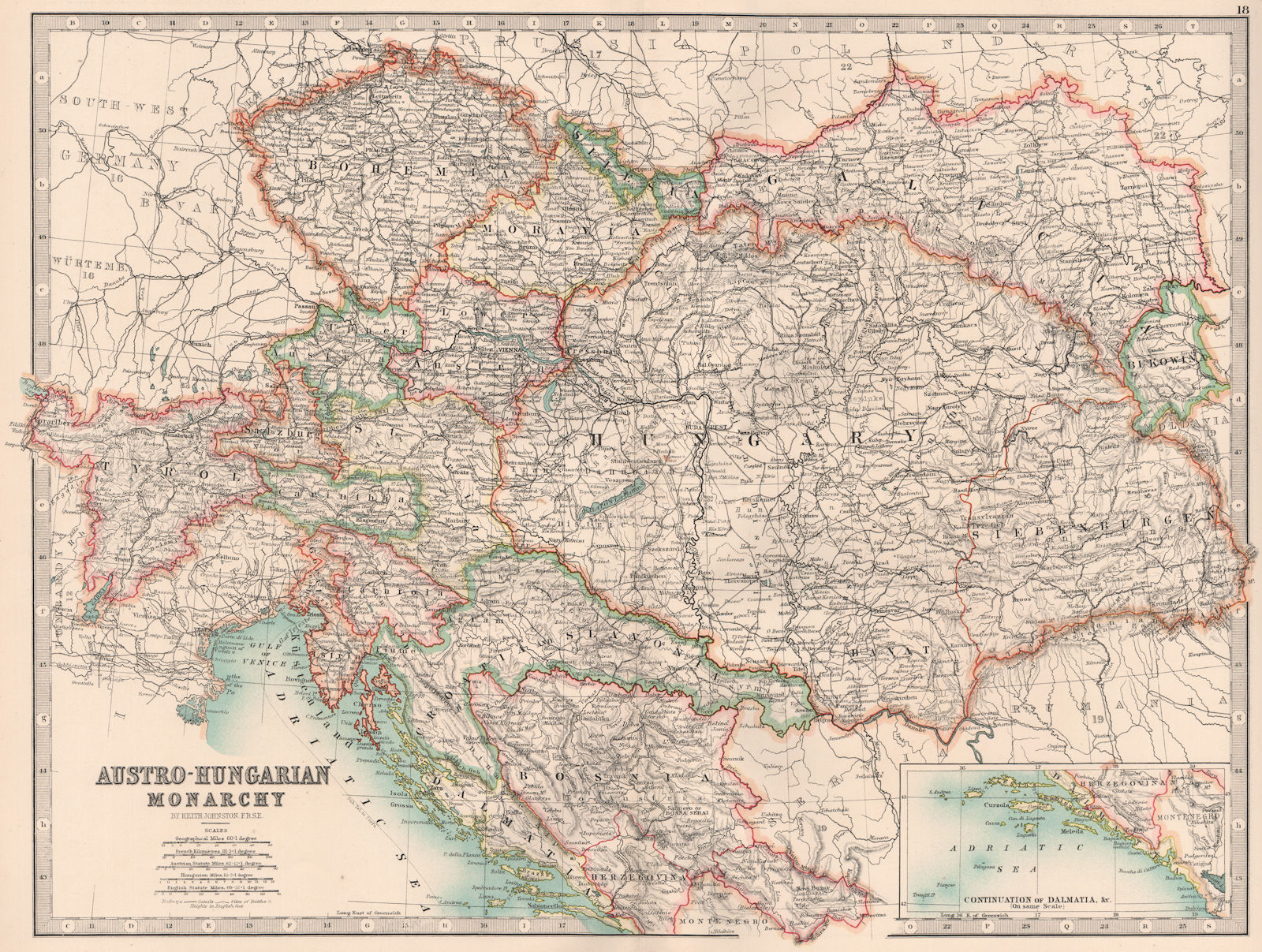 AUSTRO-HUNGARIAN MONARCHY. Provinces Railways Canals. JOHNSTON 1906 old map
