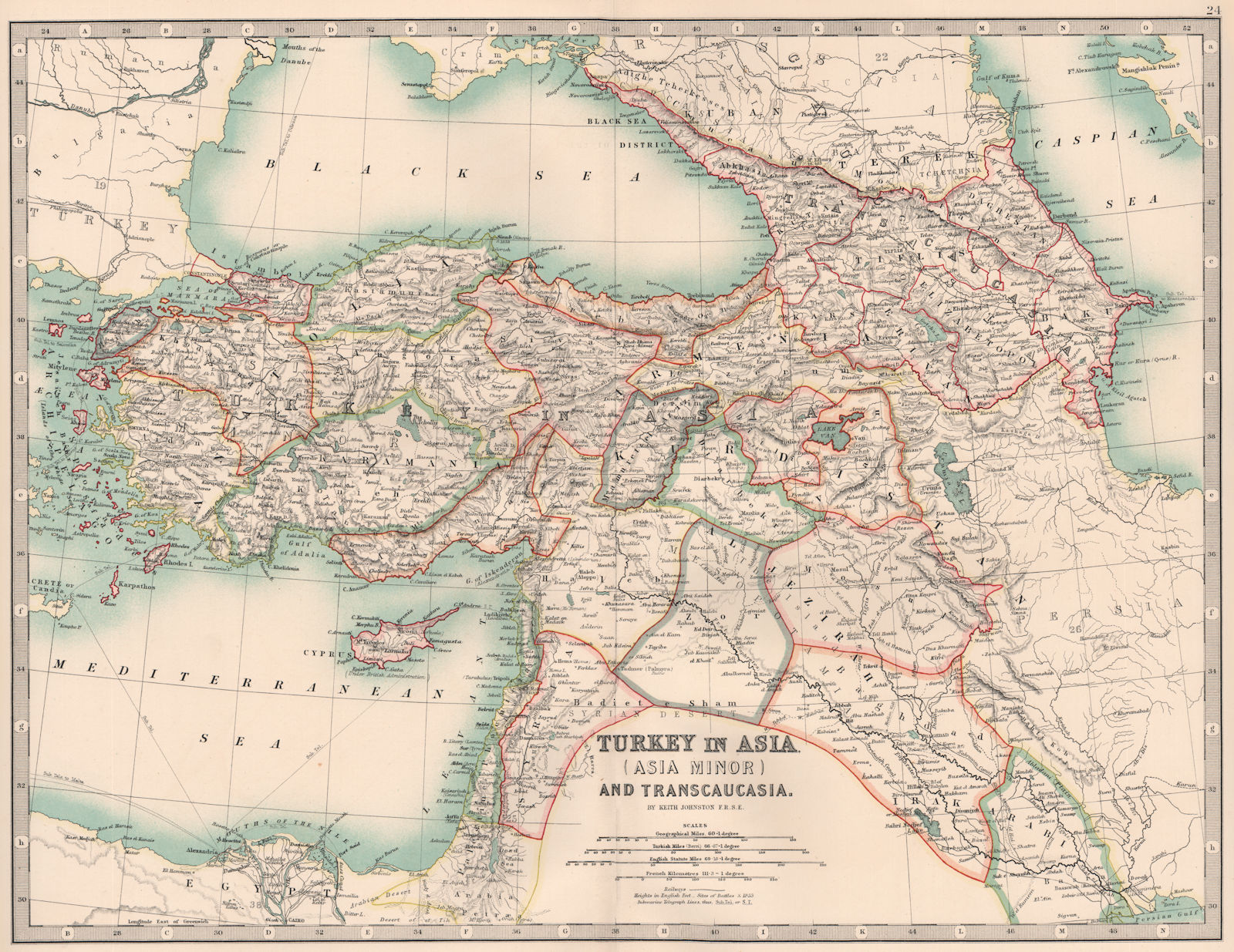Associate Product TURKEY IN ASIA & TRANSCAUCASIA. Iraq Levant Palestine Georgia. JOHNSTON 1906 map