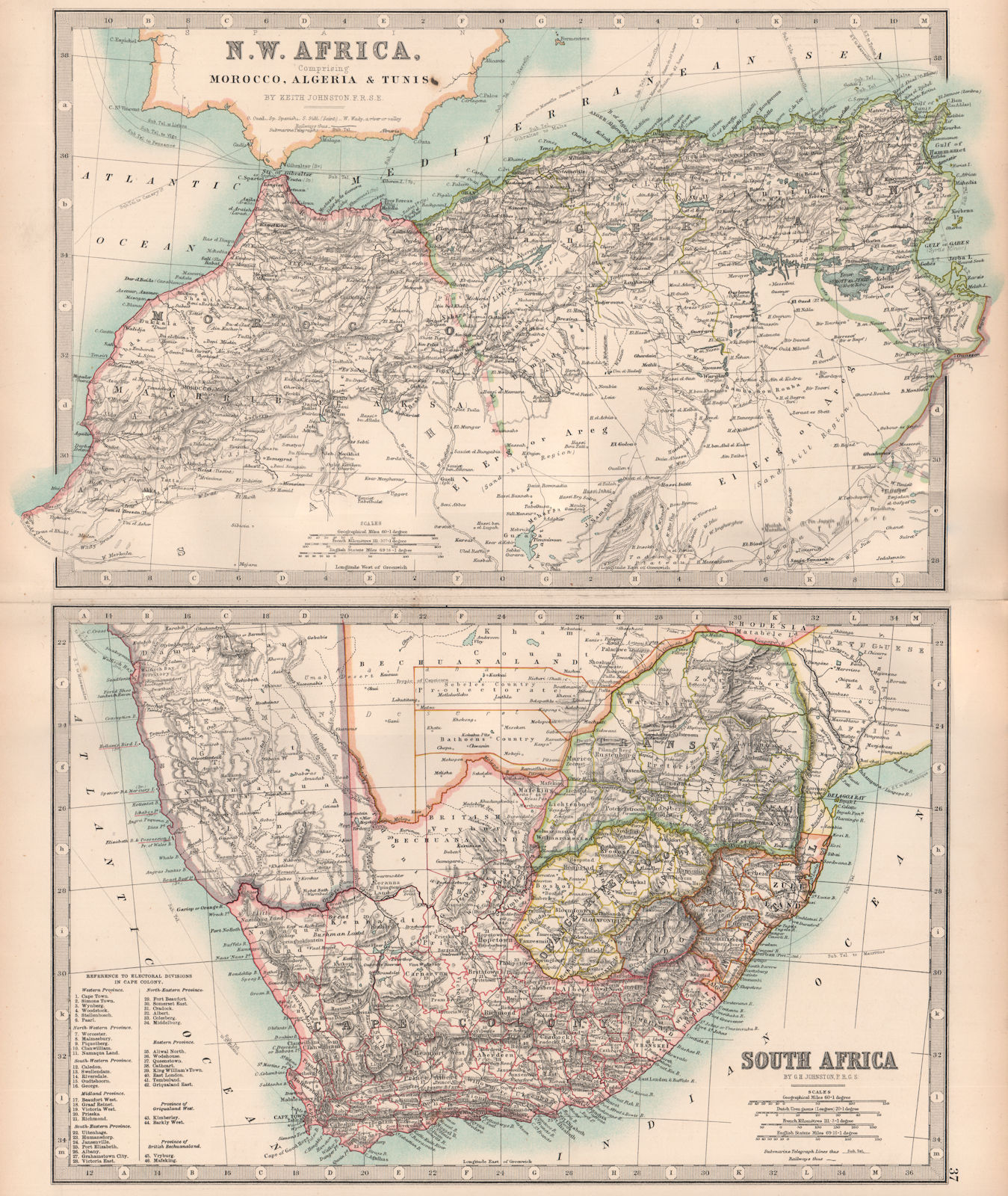 Associate Product AFRICA NW & SOUTH. Maghreb. Cape Colony electoral divisions. JOHNSTON 1906 map