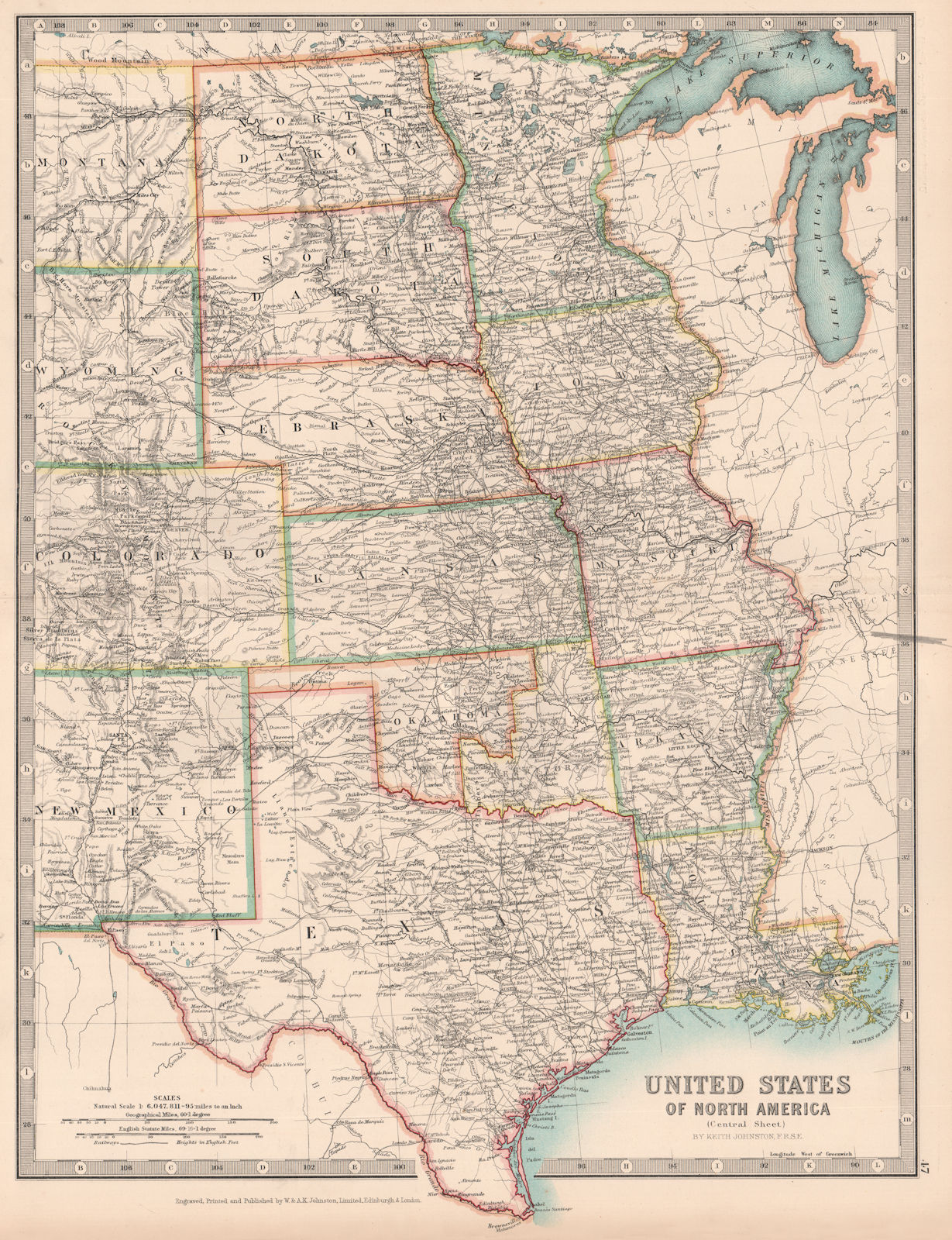 Associate Product USA CENTRAL. Shows "Indian Territory" within Oklahoma. Texas. JOHNSTON 1906 map