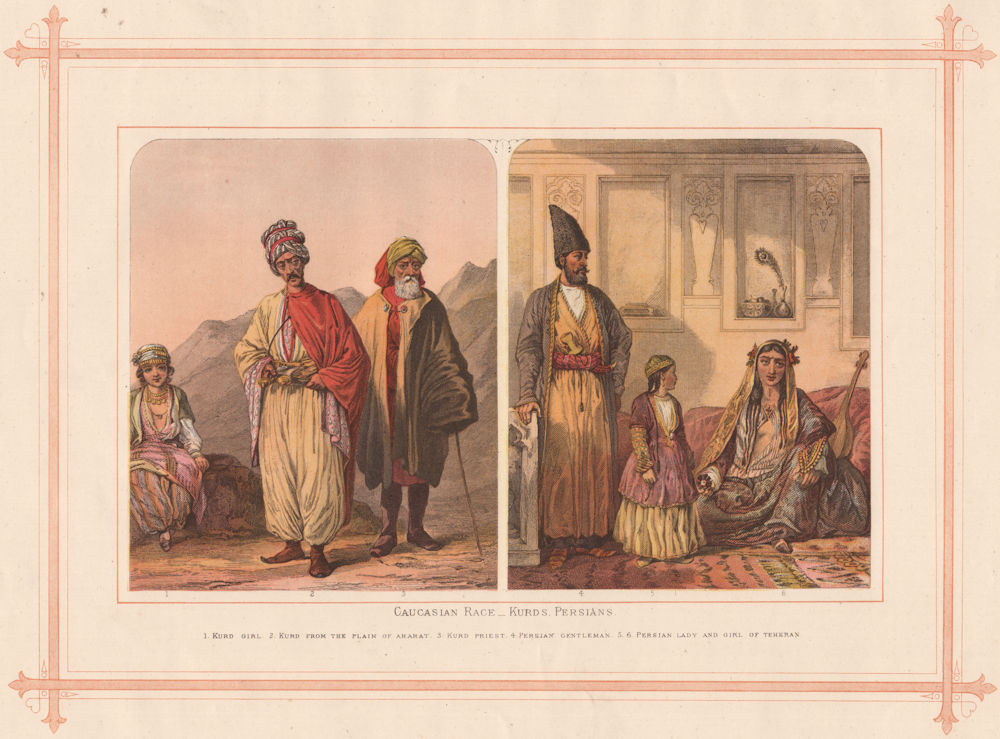 KURDS & PERSIANS. Girl. Ararat. Priest. Gentleman. Tehran. Lady 1882 old print