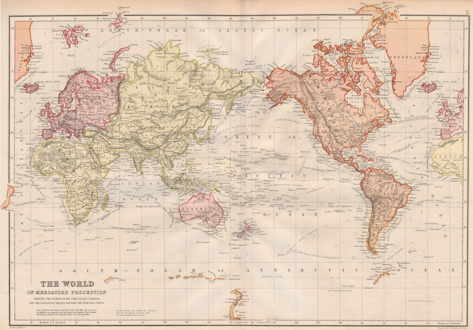 Associate Product WORLD. Mercator's projection. Ocean currents & shipping routes. BLACKIE 1882 map
