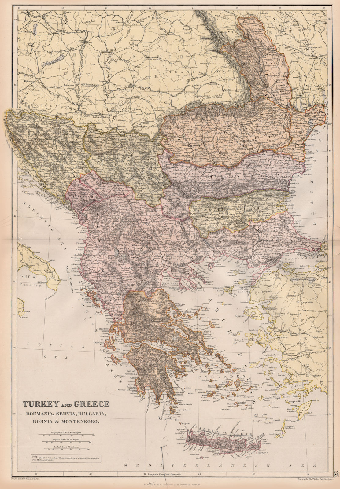 BALKANS.Turkey Greece.Roumelia Bulgaria Wallachia Servia Bulgaria 1882 old map