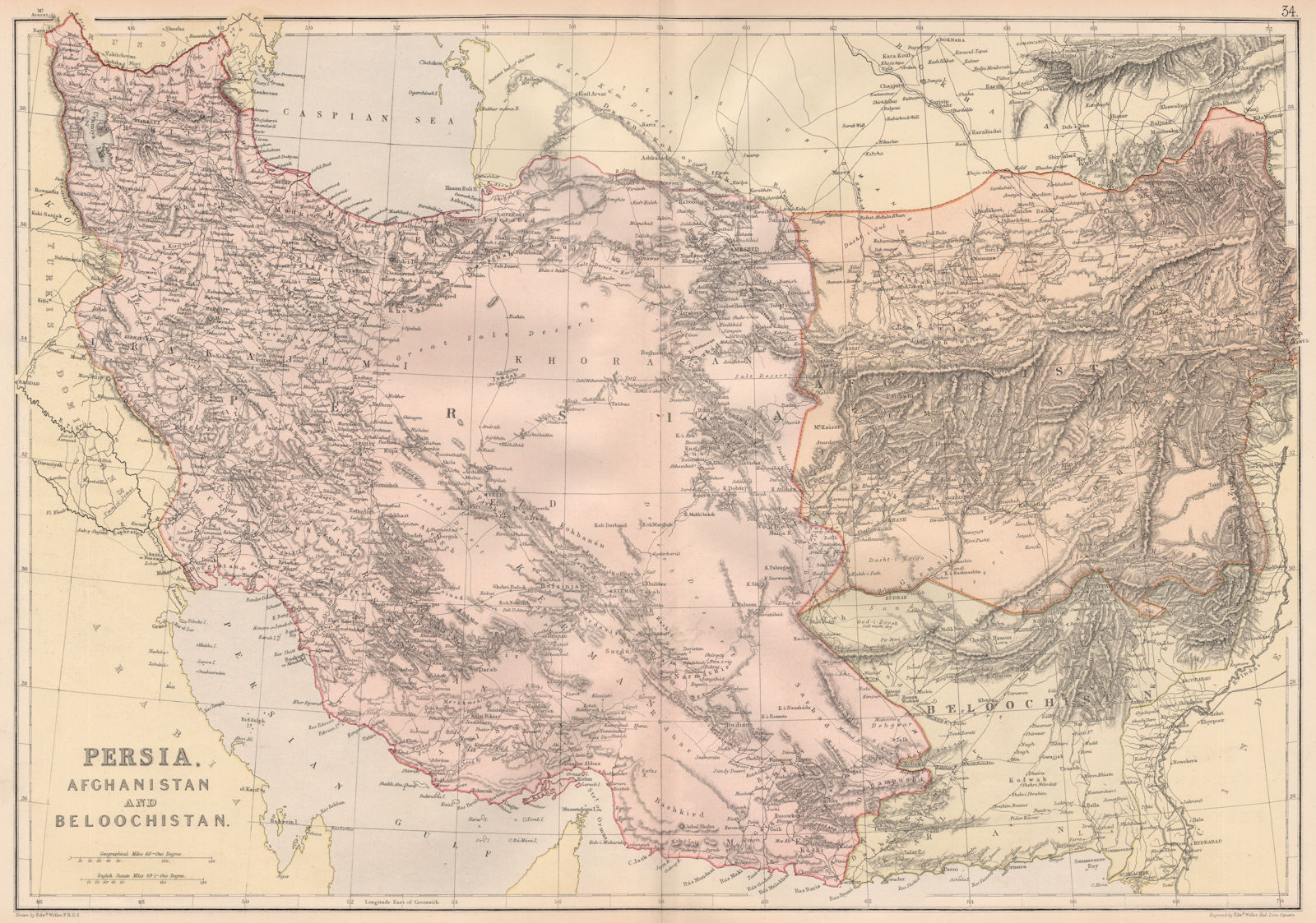SW ASIA. Persia (Iran) Afghanistan Baluchistan. Persian Gulf. Caspian 1882 map
