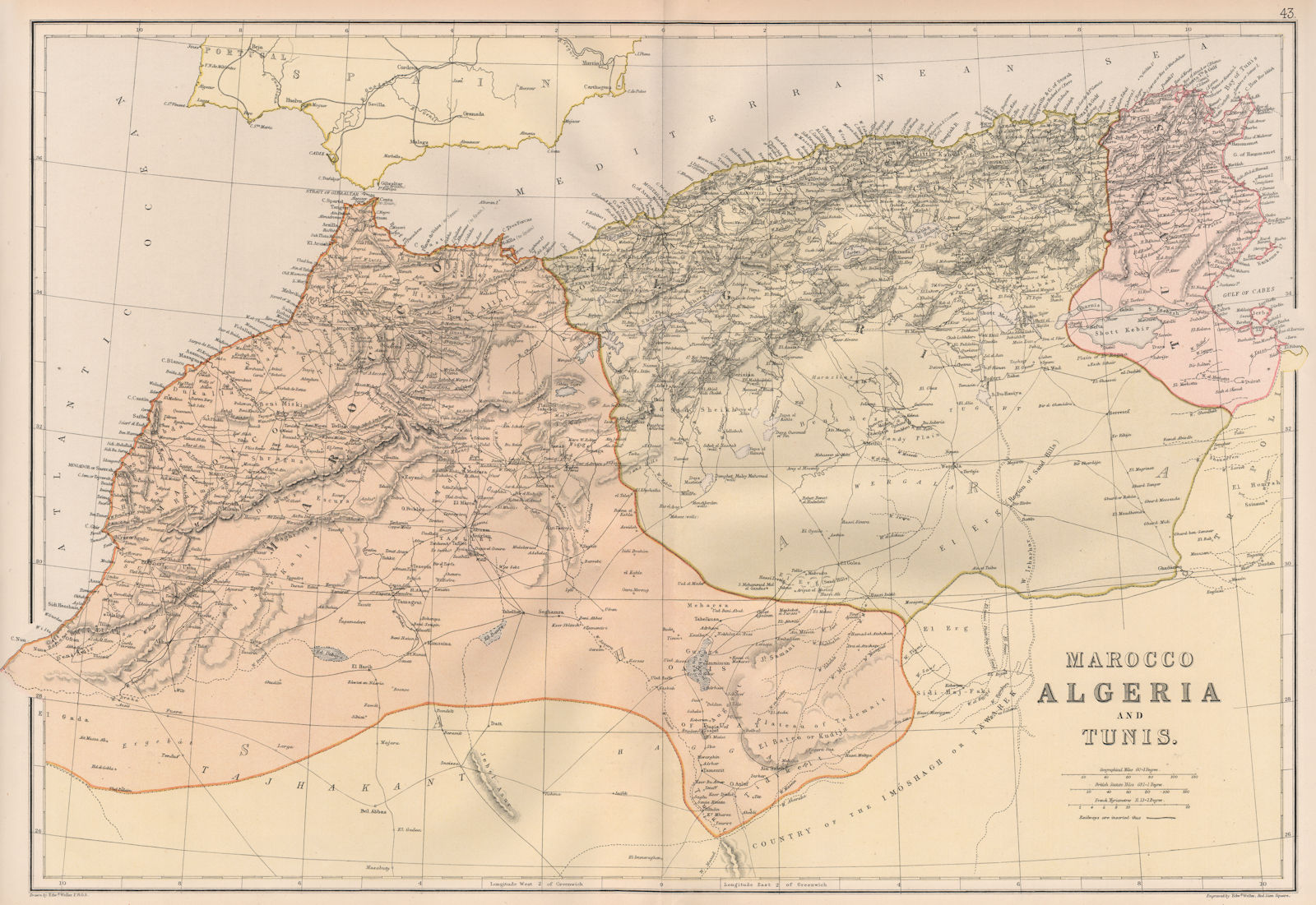 Associate Product MAGHREB. North Africa. Marocco Algeria and Tunis. BLACKIE 1882 old antique map
