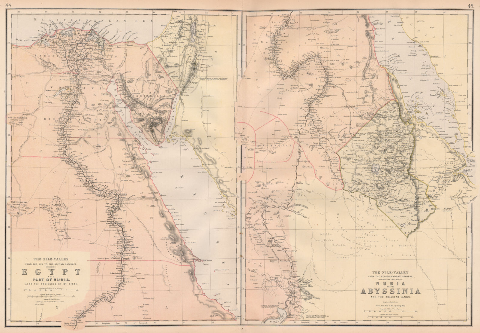 Associate Product NILE VALLEY. Upper & Lower. Egypt Sinai Nubia Sudan Abyssinia. BLACKIE 1882 map