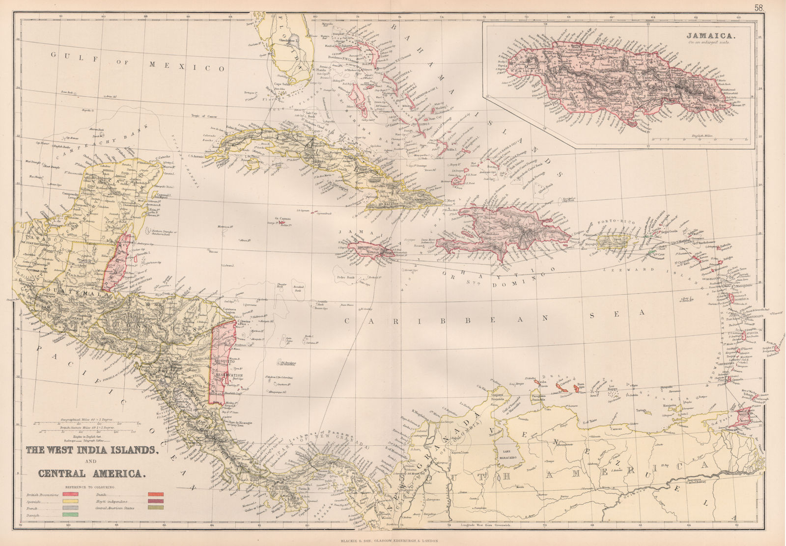 COLONIAL CARIBBEAN. West Indies. Danish Virgin Islands.Telegraph cables 1882 map
