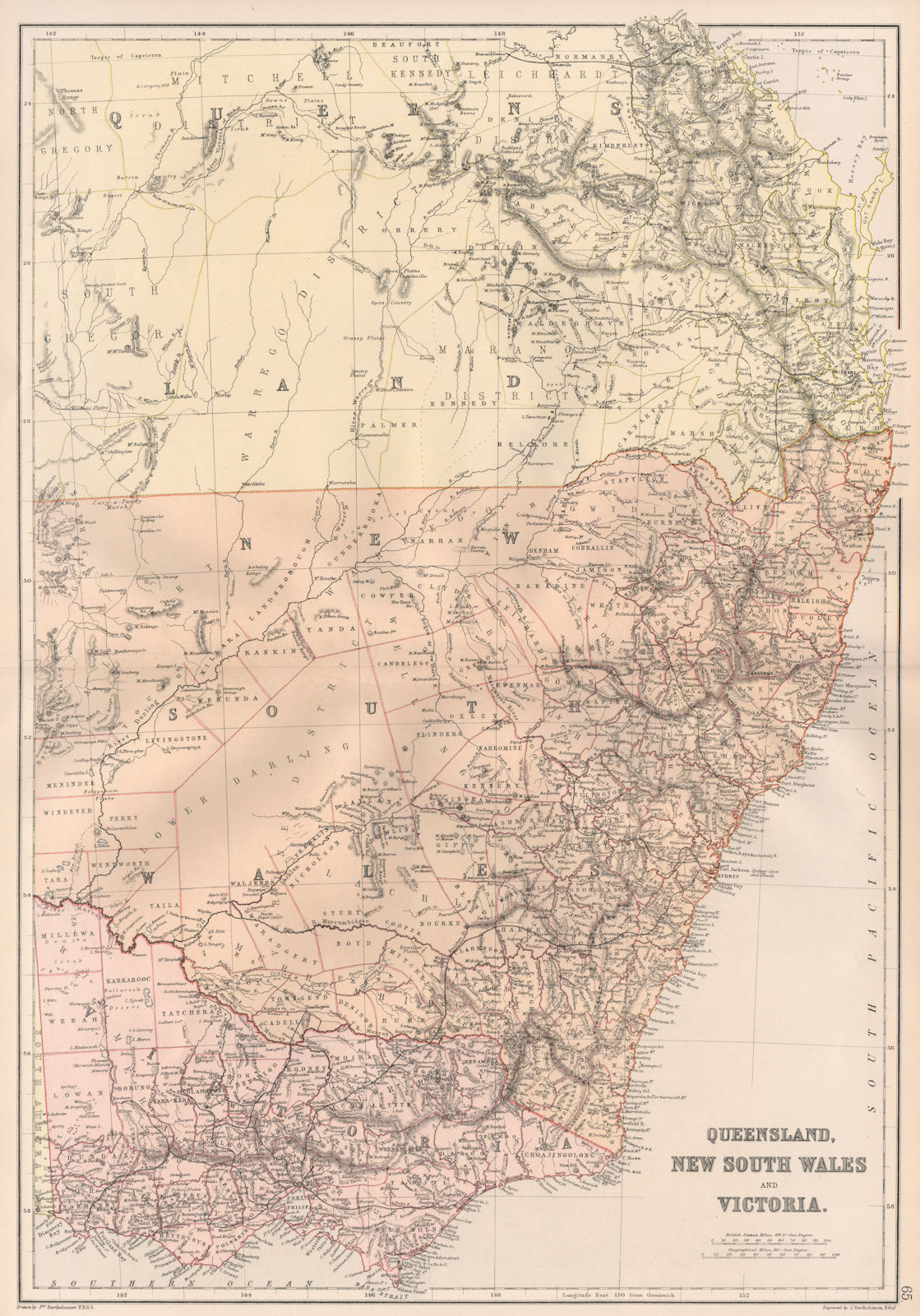 Associate Product AUSTRALIA. New South Wales Victoria & part Queensland. Railways.BLACKIE 1882 map