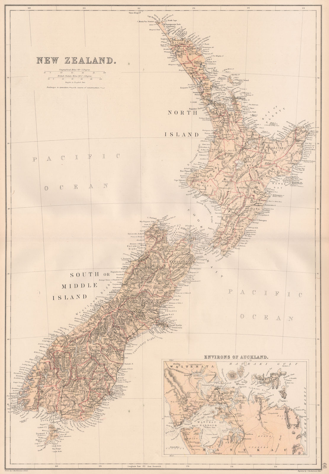 Associate Product NEW ZEALAND. Counties & railways. Inset Auckland environs. BLACKIE 1882 map