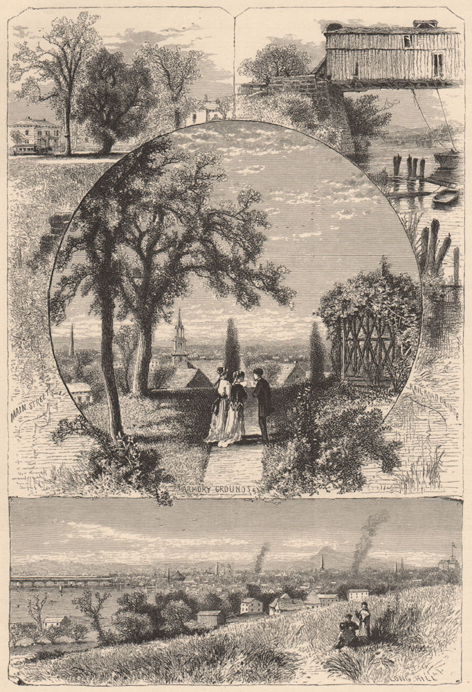 SPRINGFIELD, MA. Armory Grounds. Main Street Long Hill Rail Bridge 1874 print