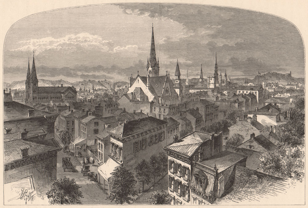 CINCINNATI. View from the Carlisle Hotel. Ohio 1874 old antique print picture