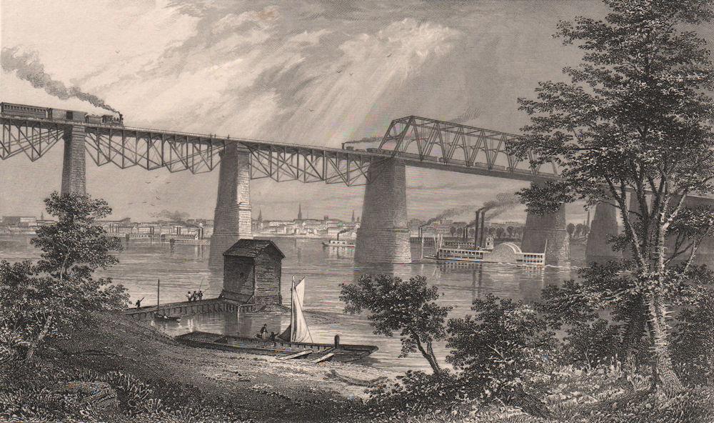 LOUISVILLE. View of the city. Rail bridge. Kentucky 1874 old antique print