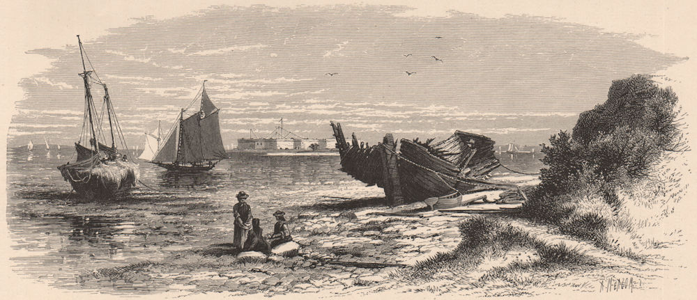 MASSACHUSETTS. Fort Independence, from South Boston 1874 old antique print